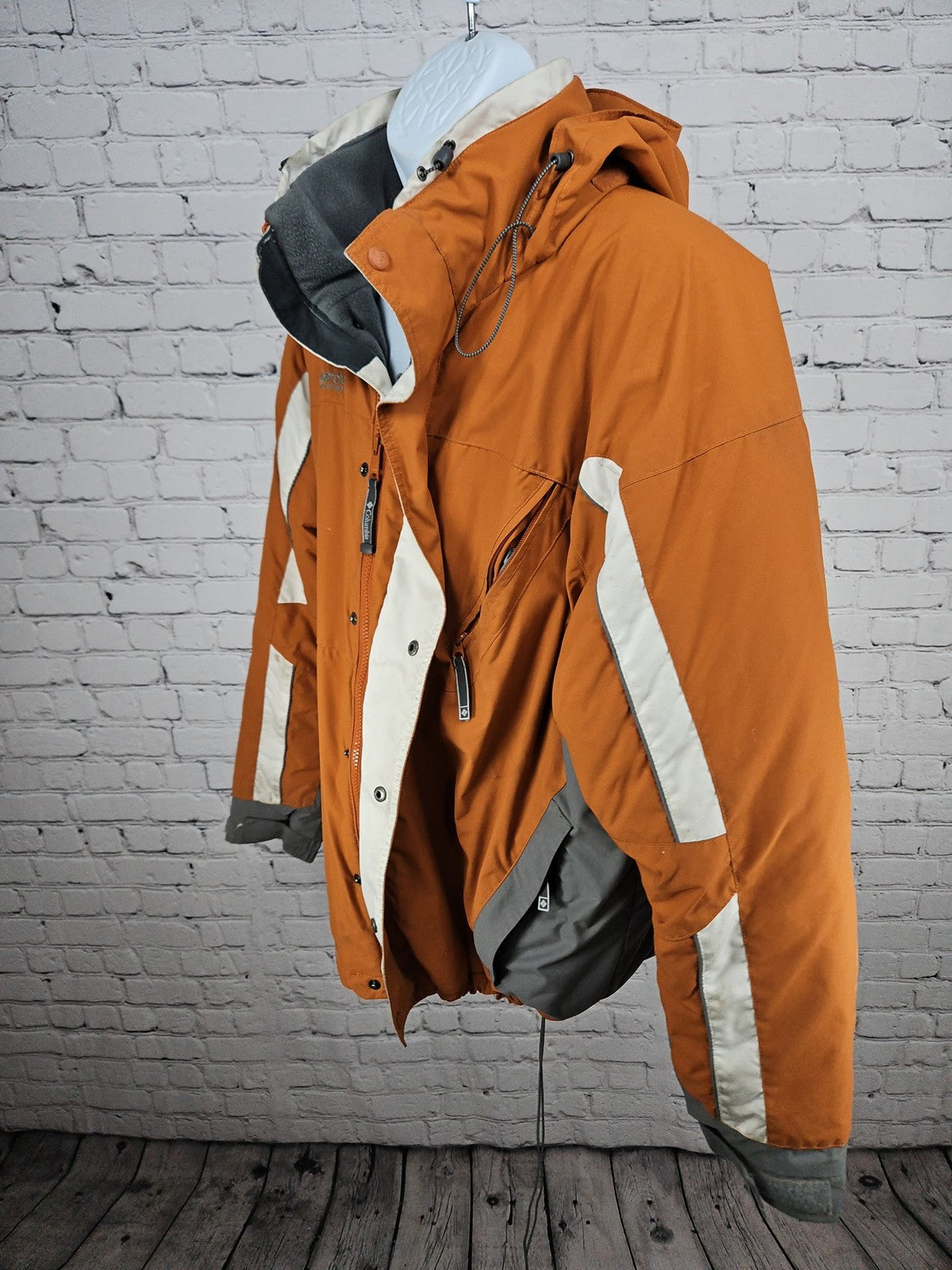 VTG Columbia 3 in 1 Orange Cream Hooded Ski Jacket Puffer Fleece Liner XXL