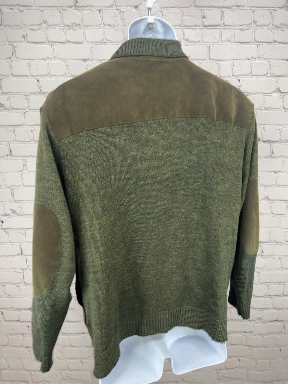 VTG Tabaroni Olive Green Brown Leather Wool Knit Zip Sweater Jacket Italy L