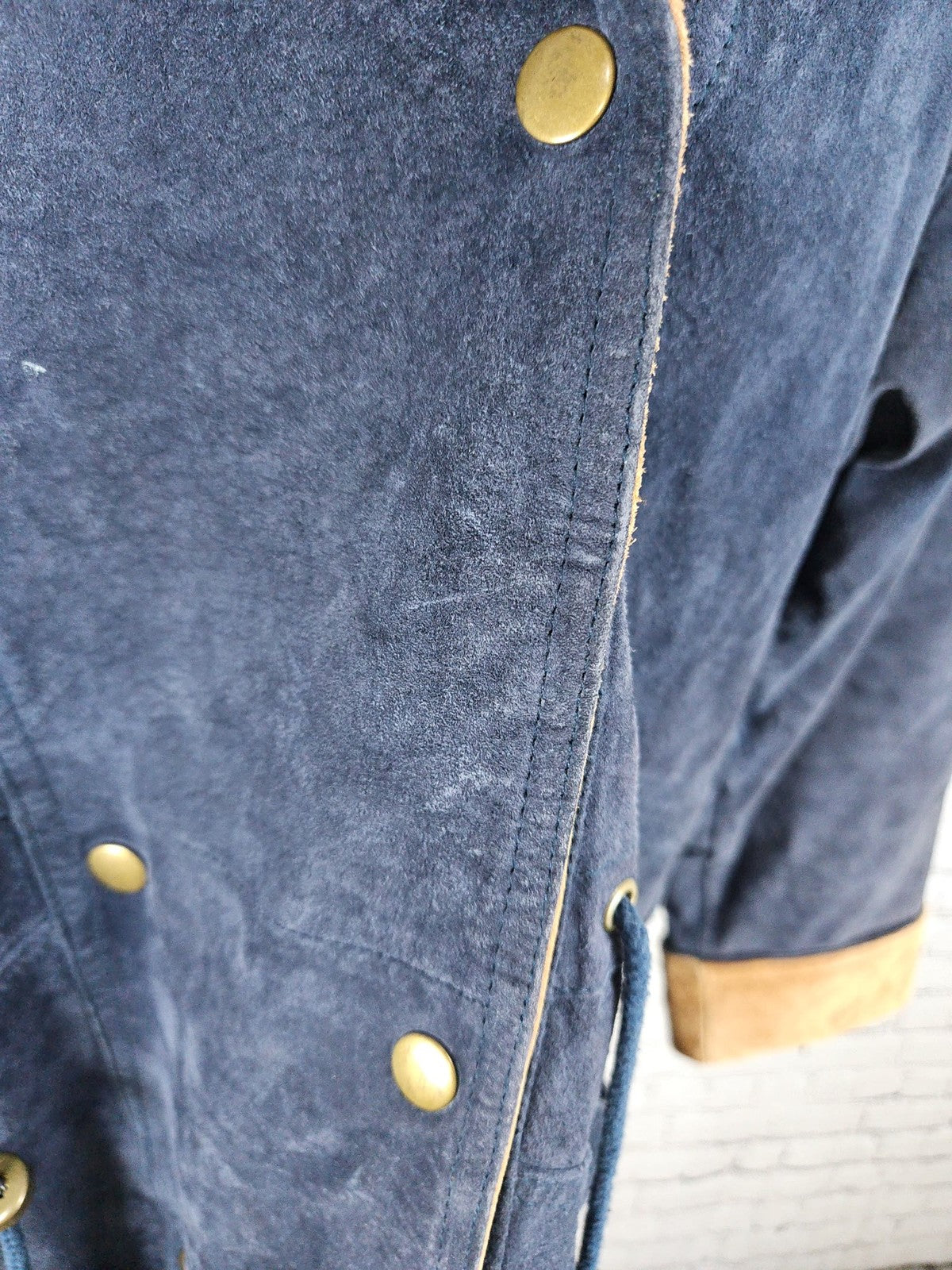 VTG BB Dakota Navy Suede Leather Hooded Drawstring Parka Jacket Womens M