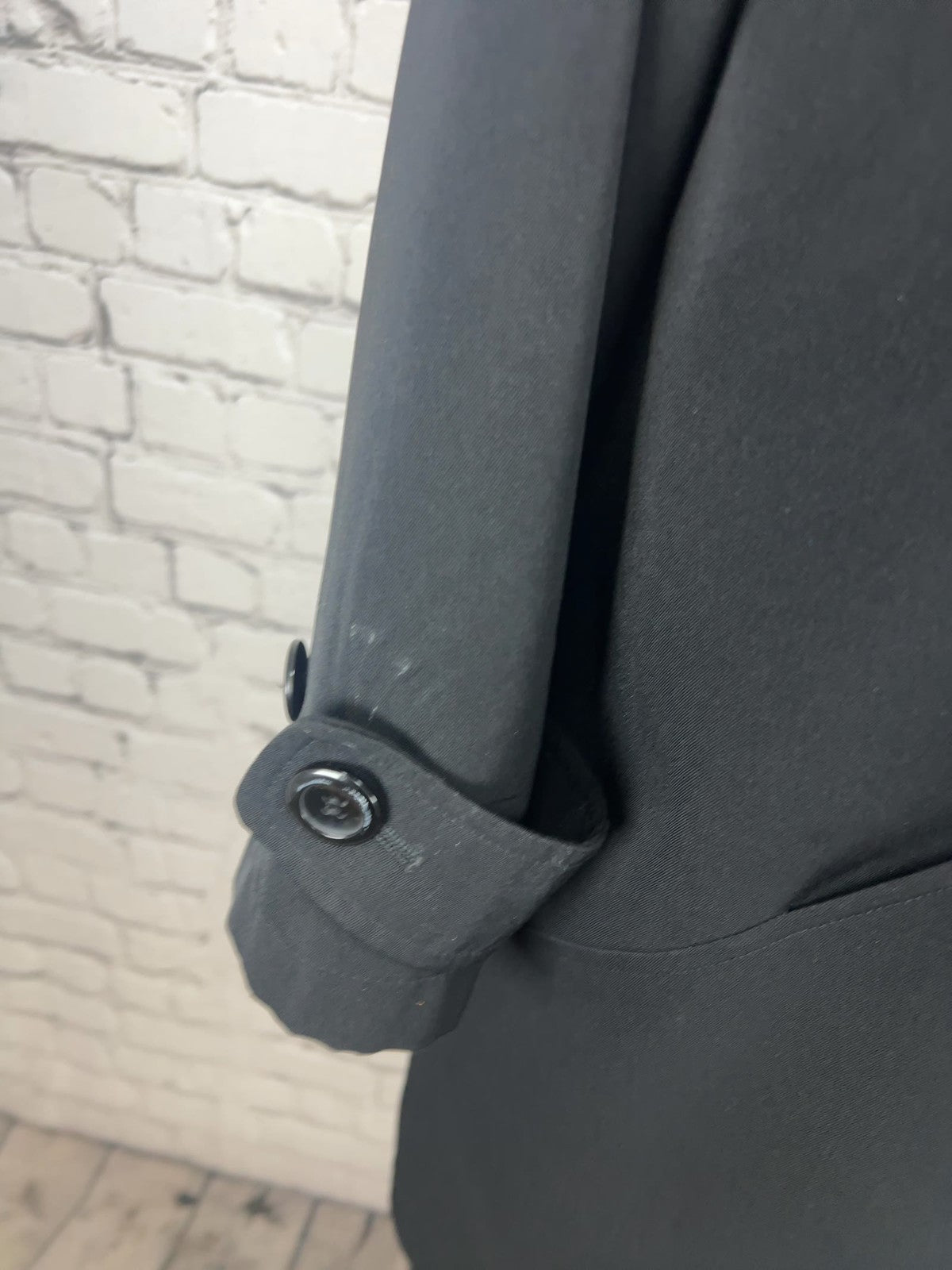 Preston & York Black Button Front Collared Car Coat Trench Jacket 6P