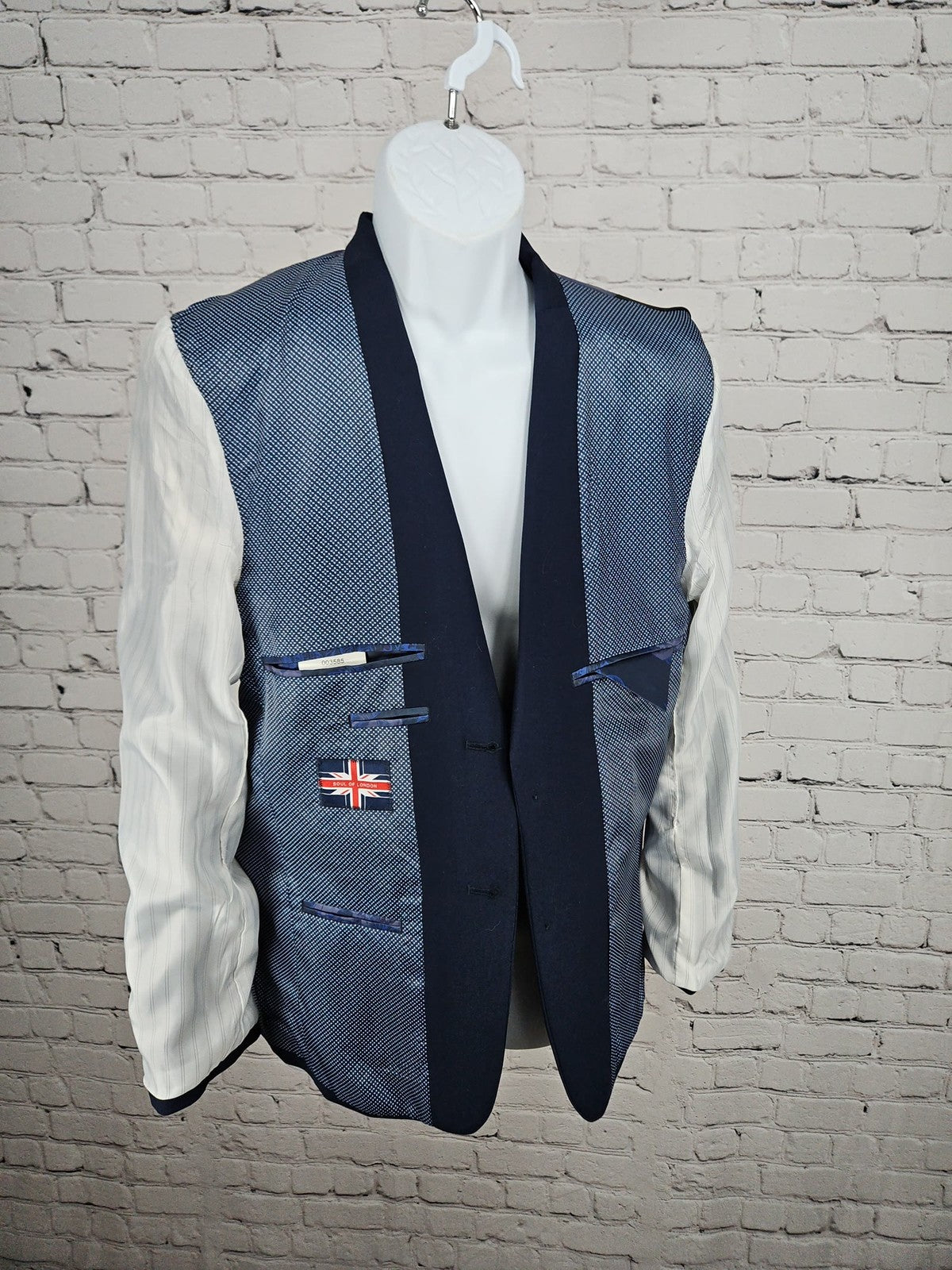 Soul of London Navy Blue 2 Button Notch Floral Lined Blazer Sport Coat 38R