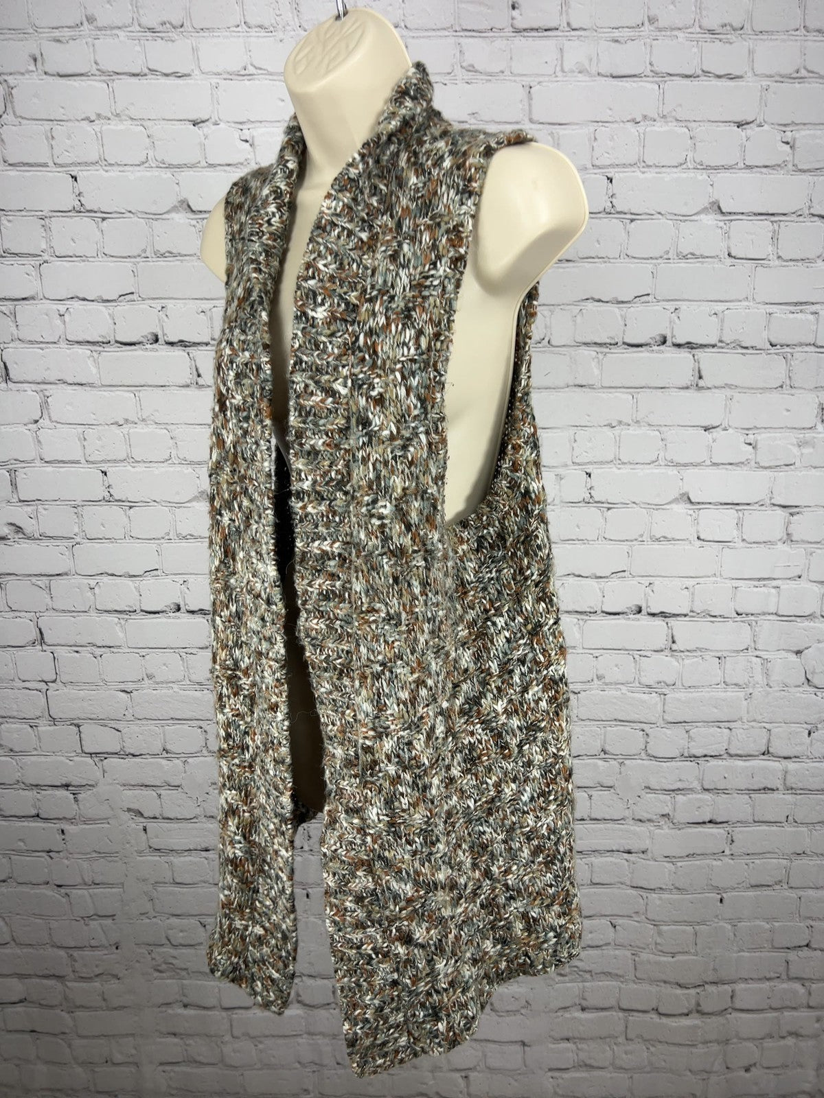 Chico's Brown Multicolor Chunky Knit Metallic Open Front Sweater Vest 2 (US M)