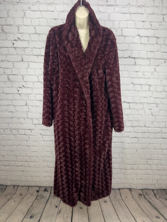 Nordstrom Burgundy Swirl Plush Faux Fur Shawl Collar Long Robe Women's M