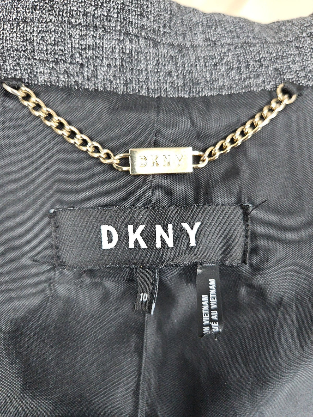 DKNY Gray Heathered 1 Button Notch Lapel Lined Women's Blazer Jacket 10