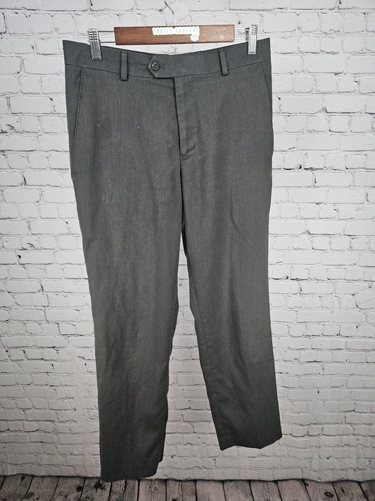 Stafford Men's Gray Travel Classic Fit Flat Front Dress Pants 30