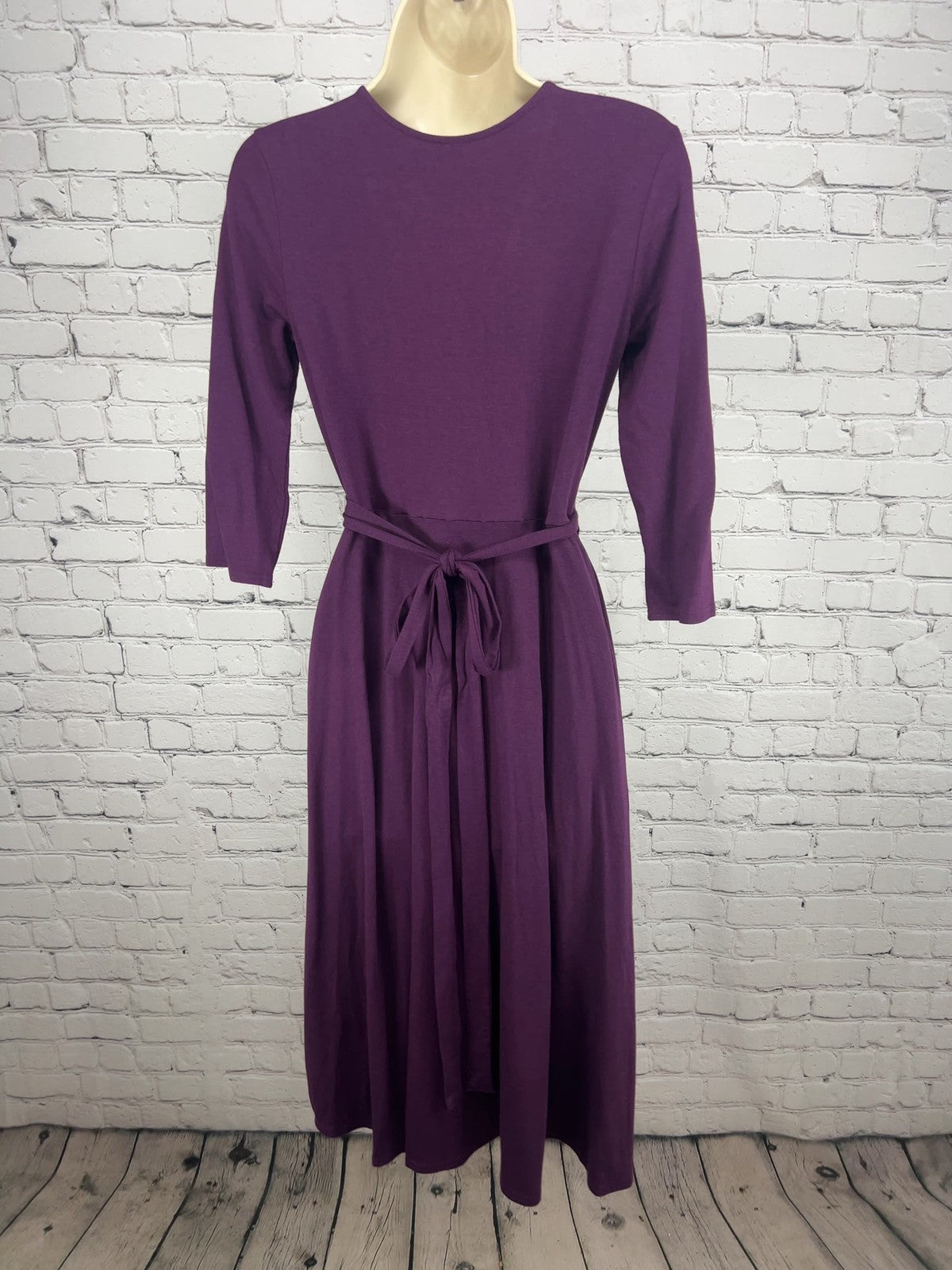 Sivana Bamboo Luxe Purple Faux Wrap V-Neck 3/4 Sleeve Midi Dress S