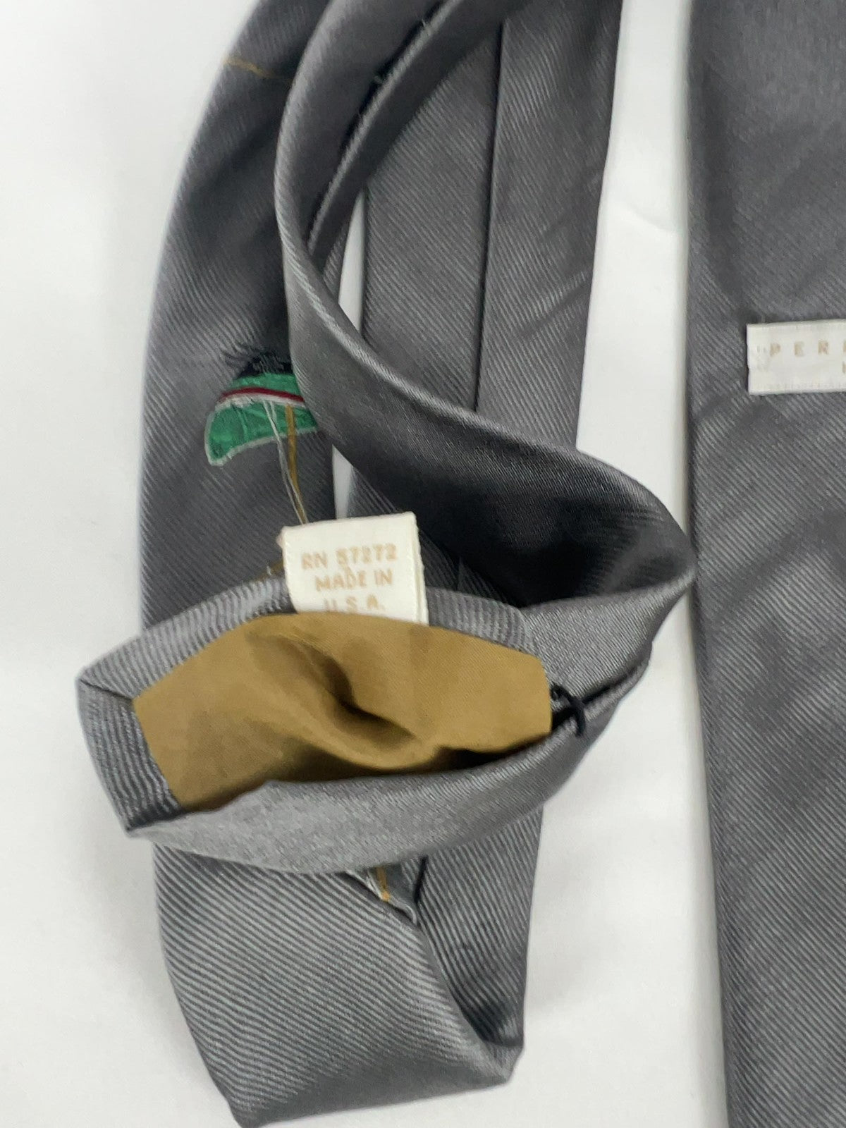 VTG Perry Ellis Handmade Gray Silk Nautical Sailboat Print Men's Neck Tie