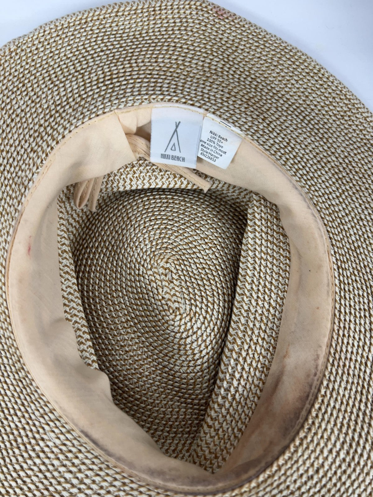 Nikki Beach Harper Tan Toyo Straw Wide Brim Sun Hat UPF 50+ One Size