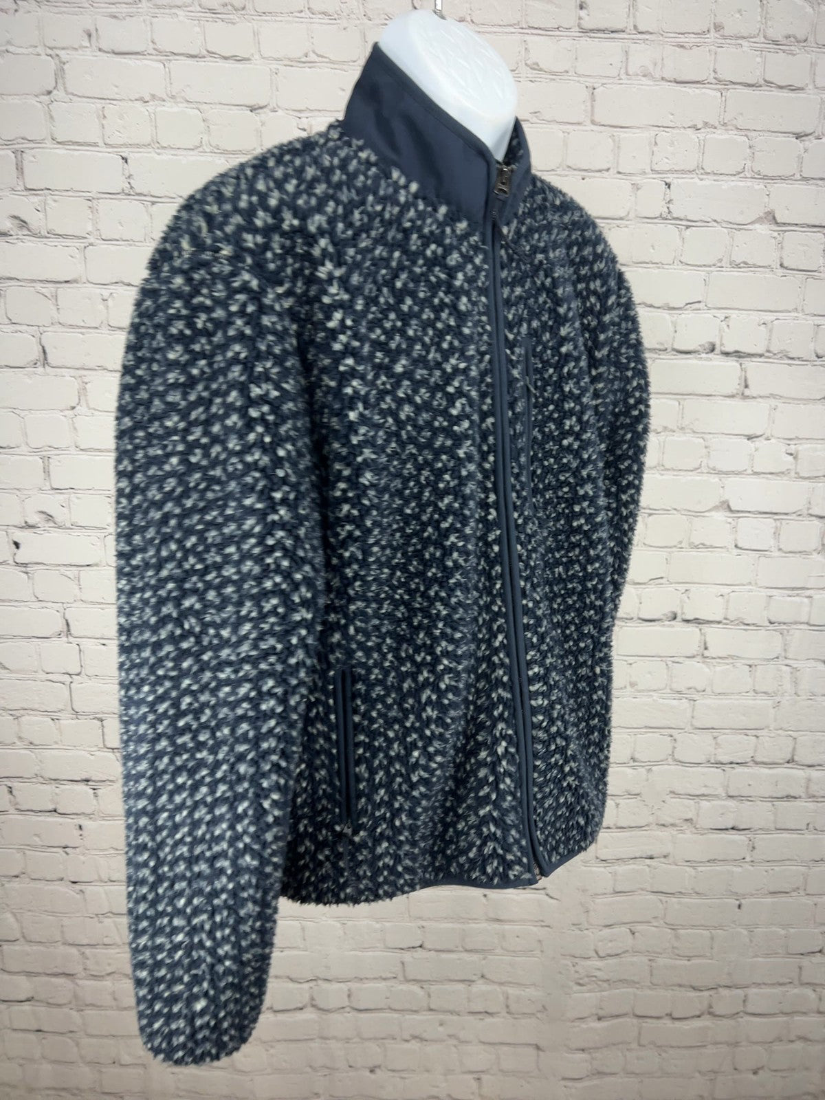 J.Crew Nordic Navy Blue Sherpa Fleece Full Zip Mock Neck Jacket Men's L