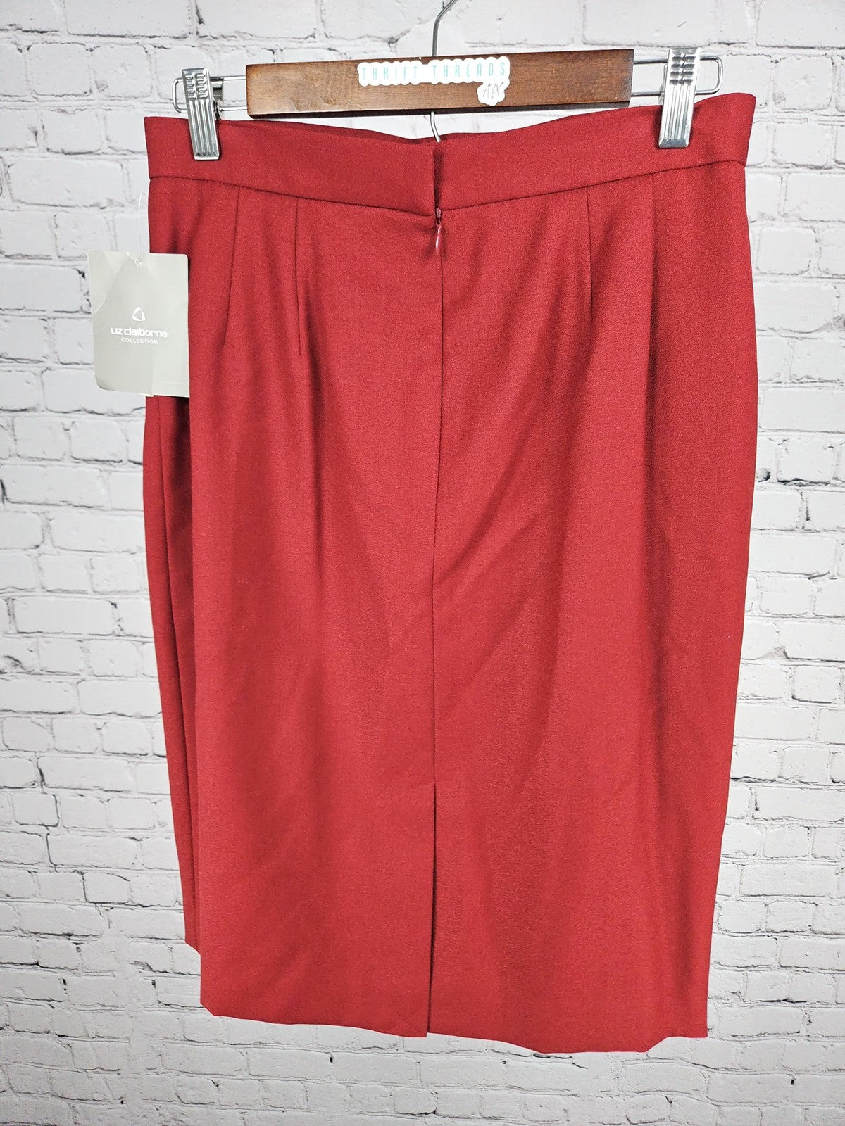 NWD VTG Liz Claiborne Collection Red 100% Merino Wool Lined Pencil Skirt 8