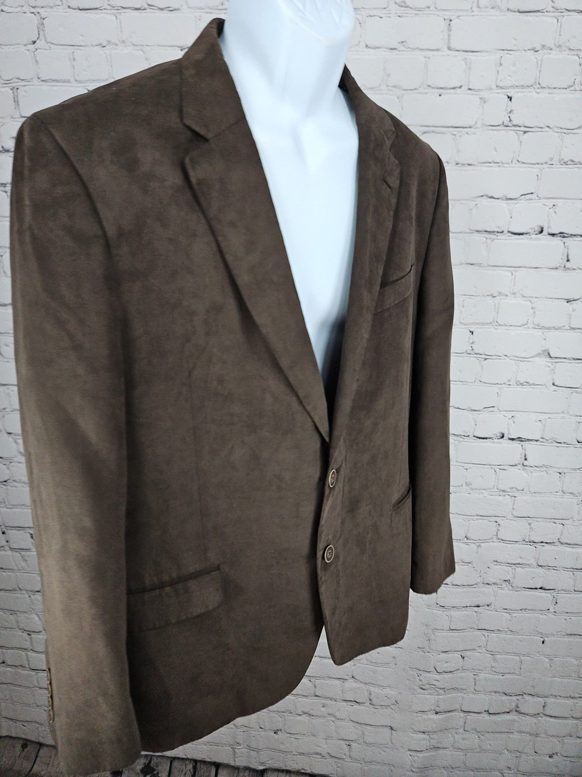 Nautica Brown Faux Suede 2 Button Double Vented Notch Blazer Sport Coat 46R