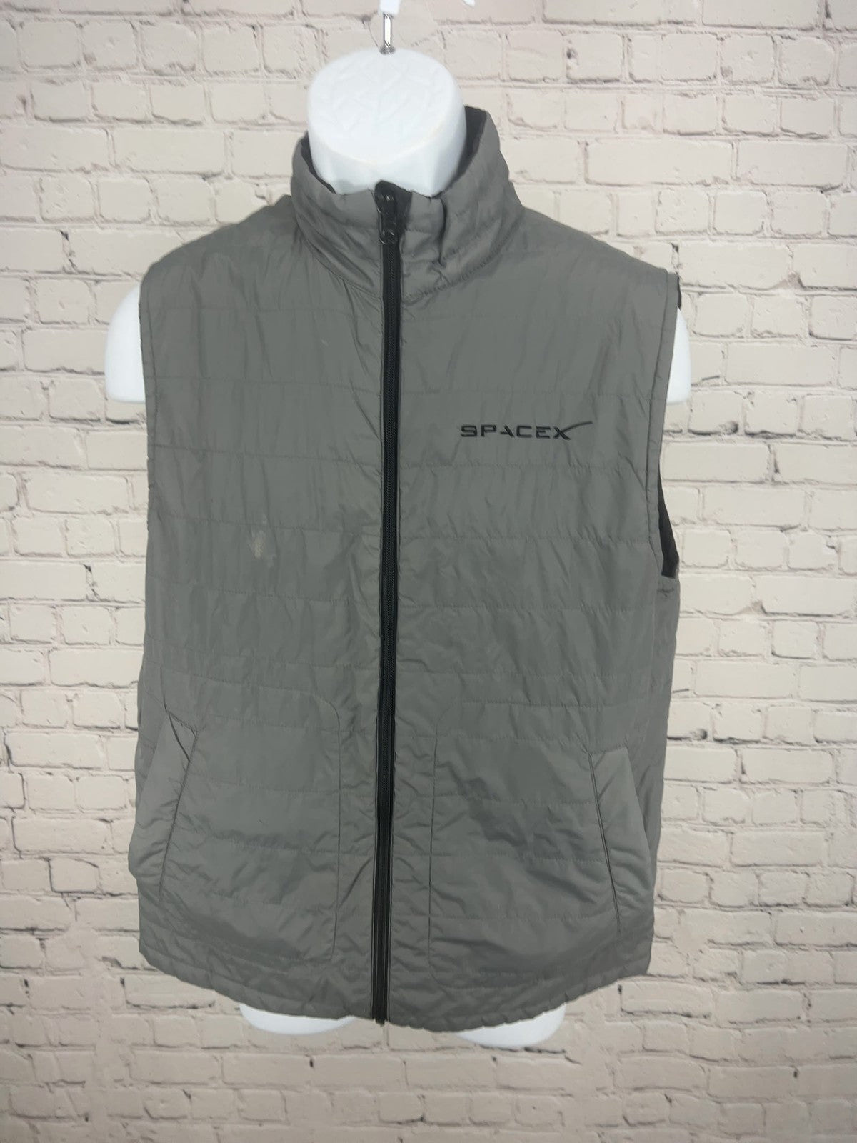 SpaceX Gray Black Reversible Quilted Puffer Full Zip Stand Collar Vest M