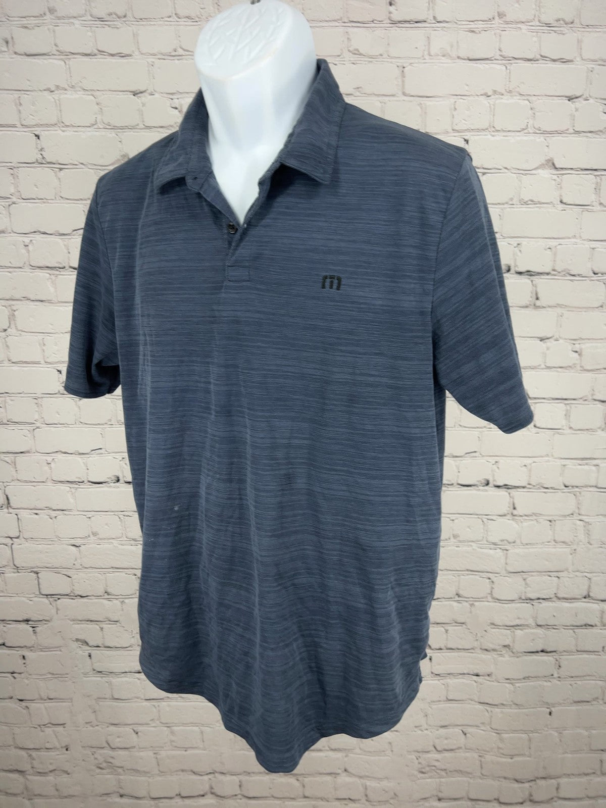 Travis Mathew Blue Heather Pima Cotton Blend Short Sleeve Golf Polo Shirt L
