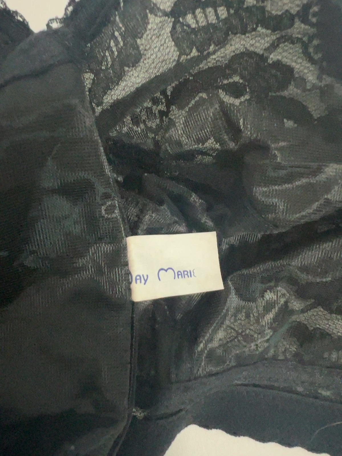 VTG Black Floral Lace Front Drawstring Full Coverage Bra Made USA 44C