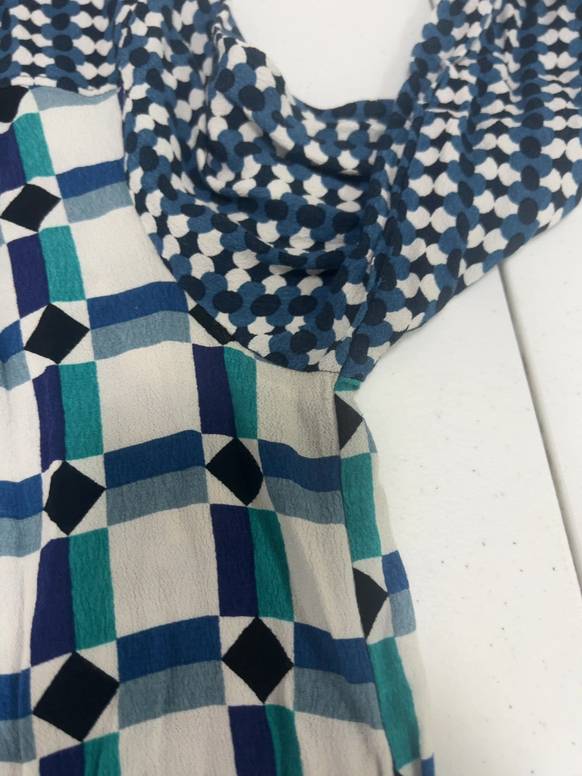 Maeve Anthropologie Blue White Geometric Print Belted Mini Shirt Dress 6