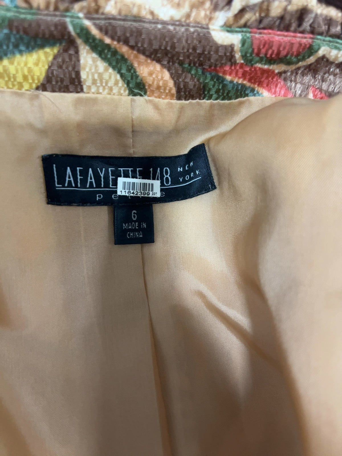 Lafayette 148 New York Petite Brown Floral 3/4 Sleeve Button Front Jacket 6