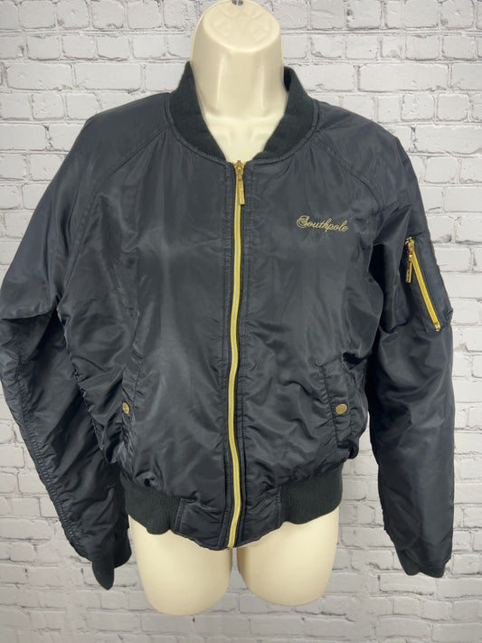 VTG Southpole Black Nylon Gold Zip Quilted Lined Bomber Jacket Womens L