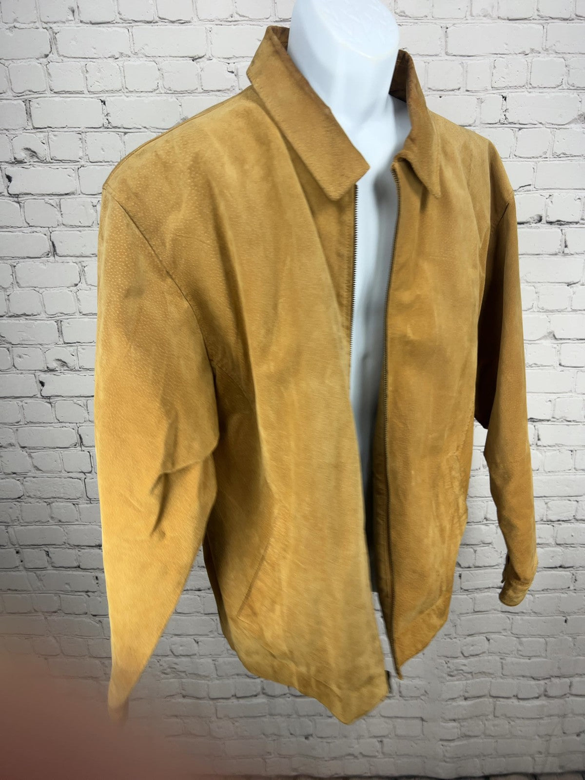 VTG PGA Tour Signature Collection Tan Suede Leather Full Zip Bomber Jacket XL