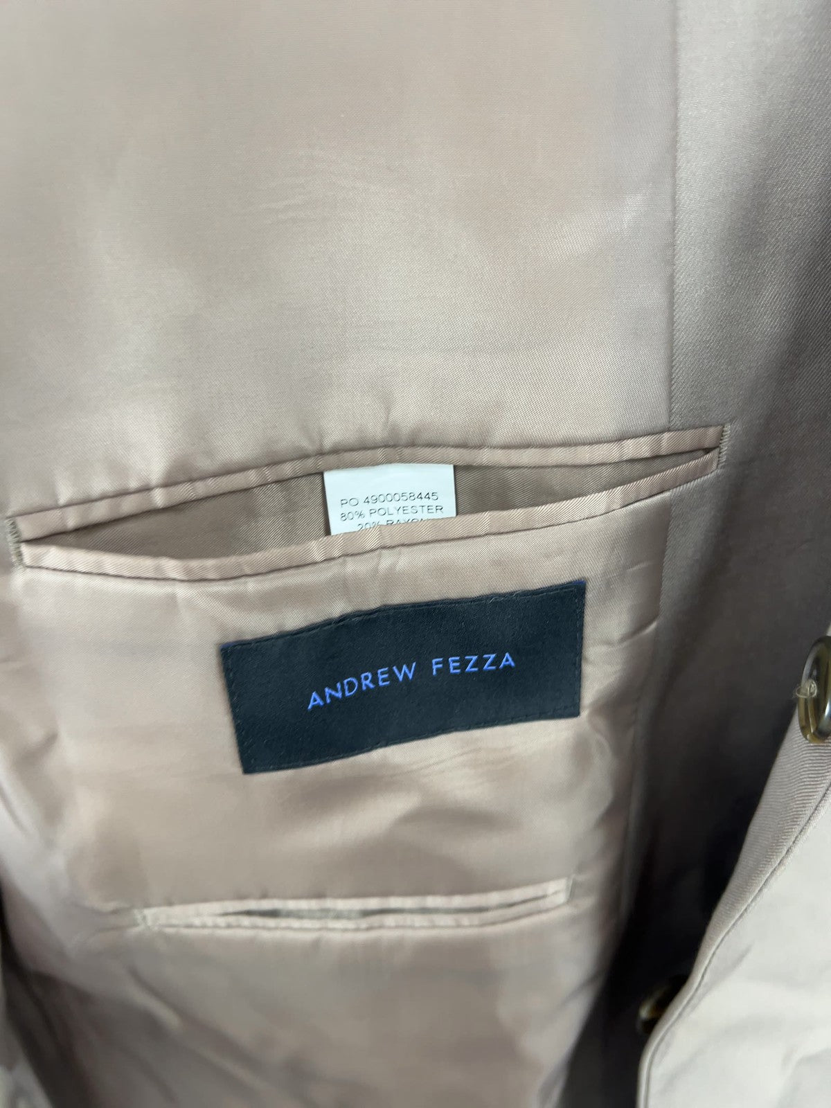 Andrew Fezza Tan 2 Button Double Vented Notch Lapel Blazer Sport Coat 44S