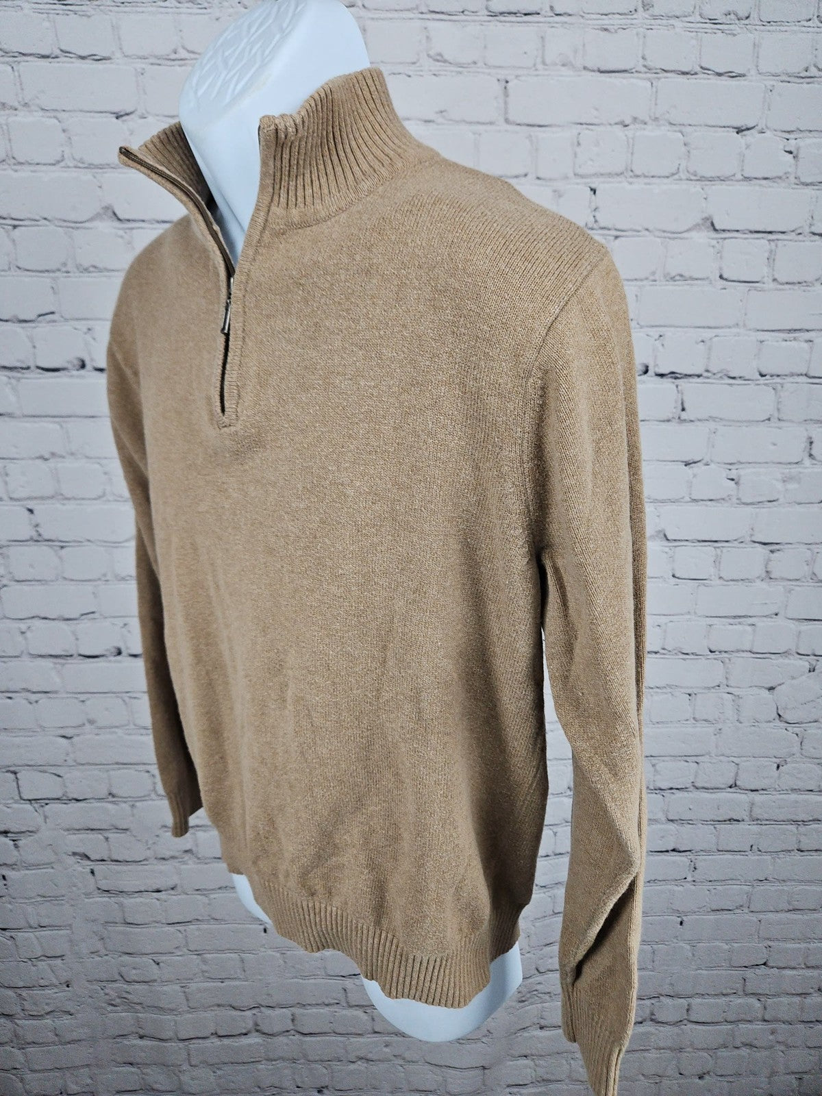 L.L. Bean Tan Cotton Cashmere Blend 1/4 Zip Pullover Men's Sweater M