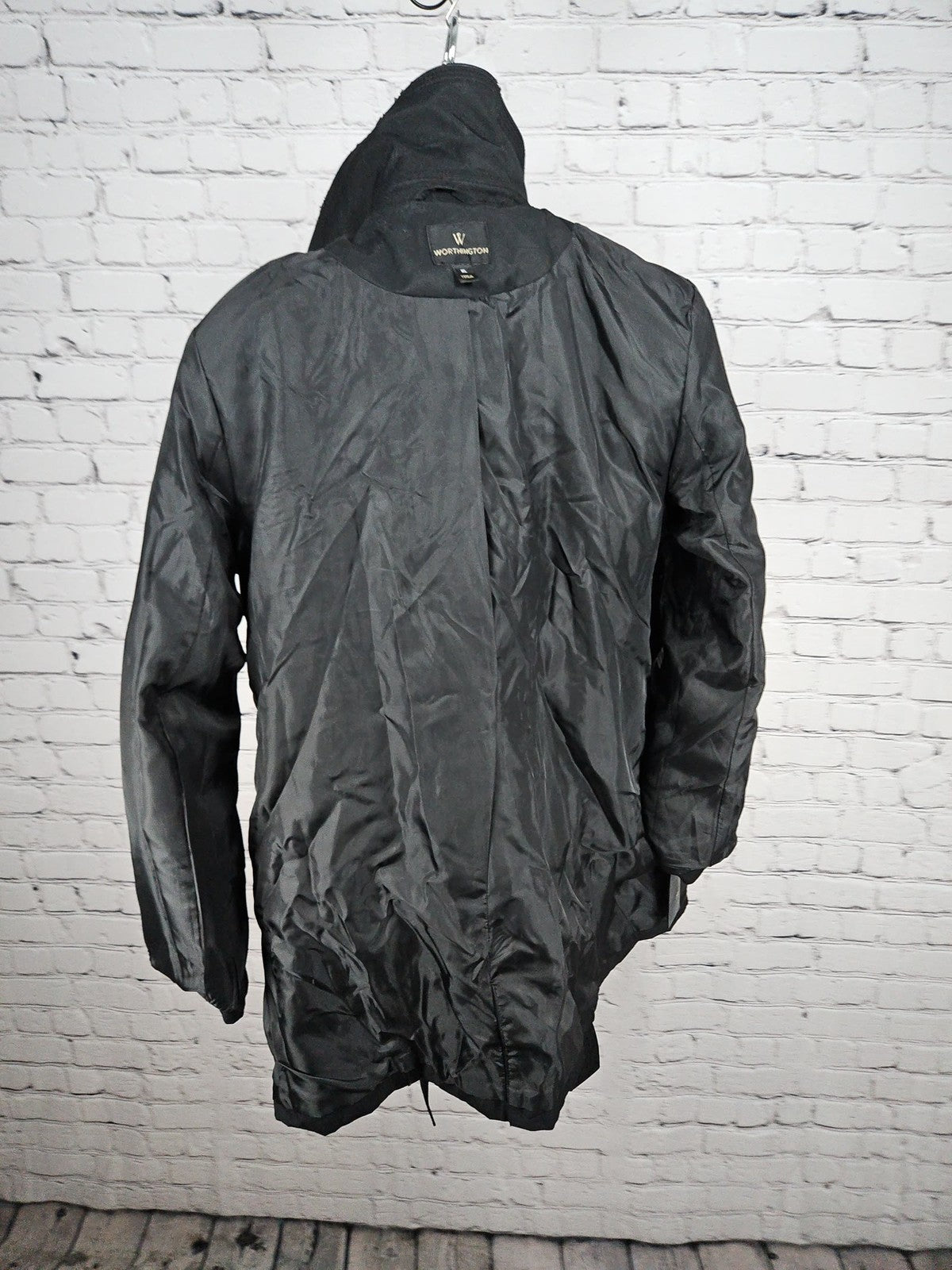 Worthington Black Hooded Double Breasted Belted Trench Coat Women's XL