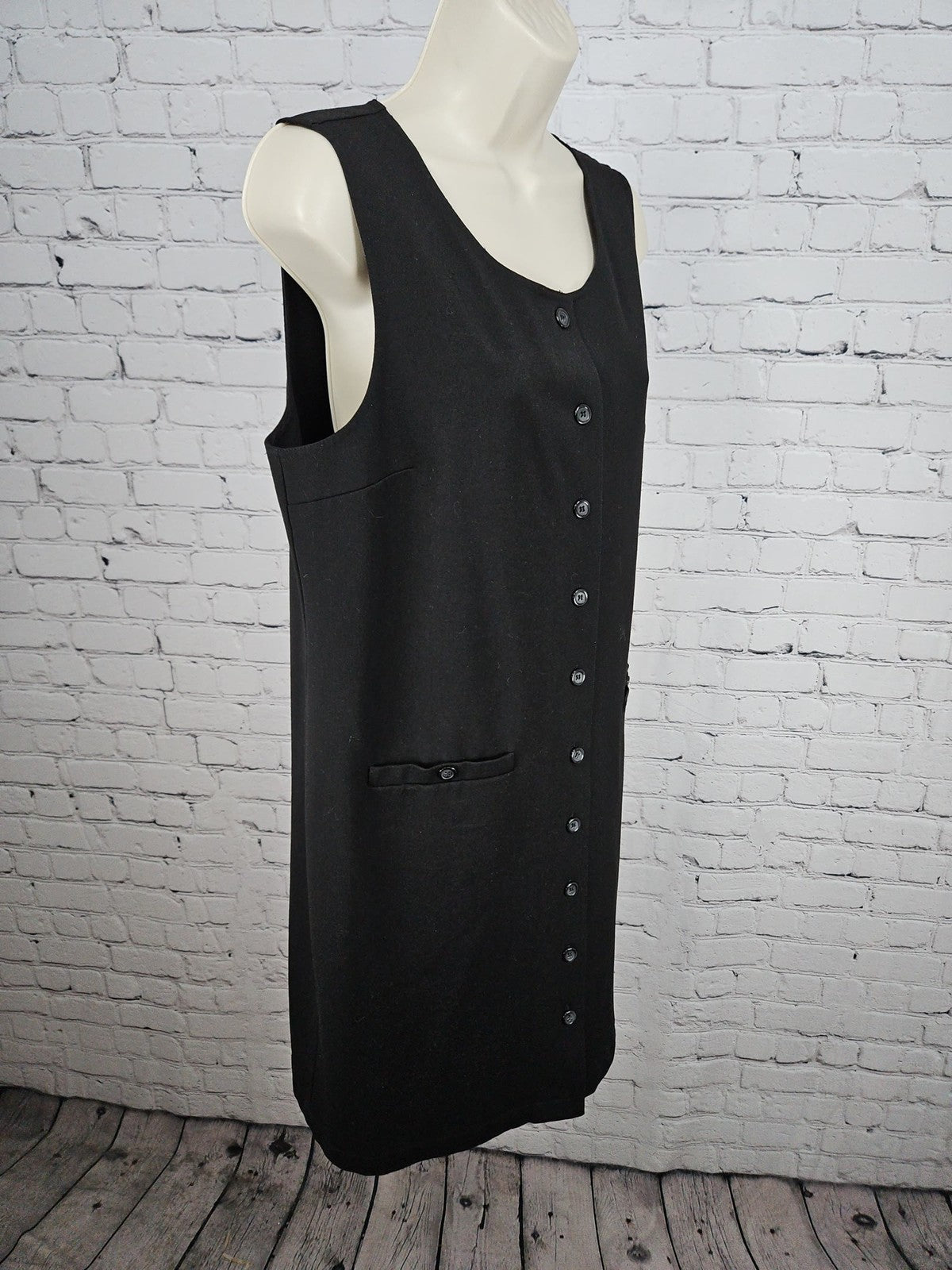 VTG Talbots Black Stretch Button Front Sleeveless Jumper Shift Dress 12