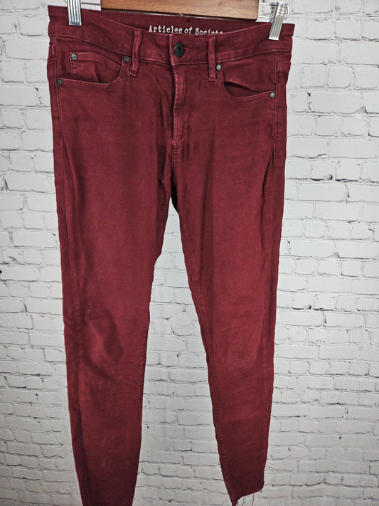 Articles of Society Burgundy Raw Hem Skinny Women's Denim Jeans 27 (28X30)