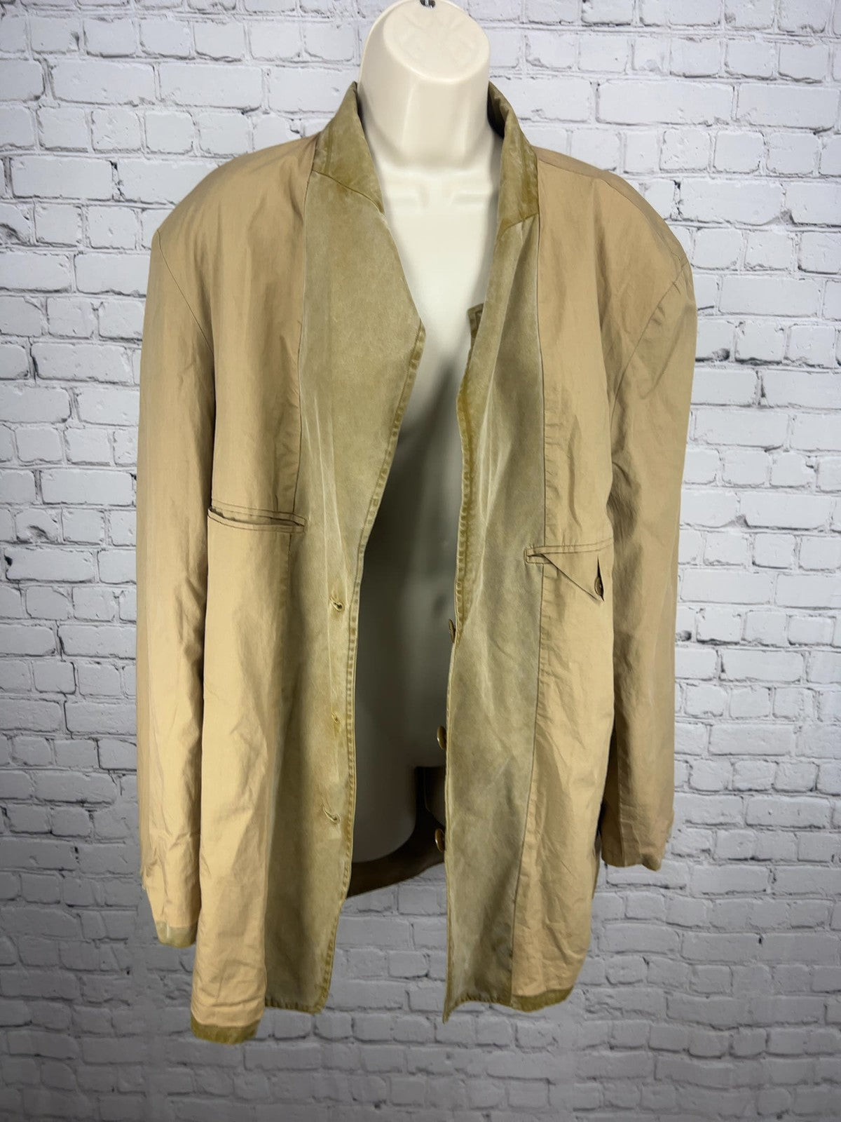 VTG The Territory Ahead Tan Silk Cotton 3 Button Patch Pocket Blazer Men's L