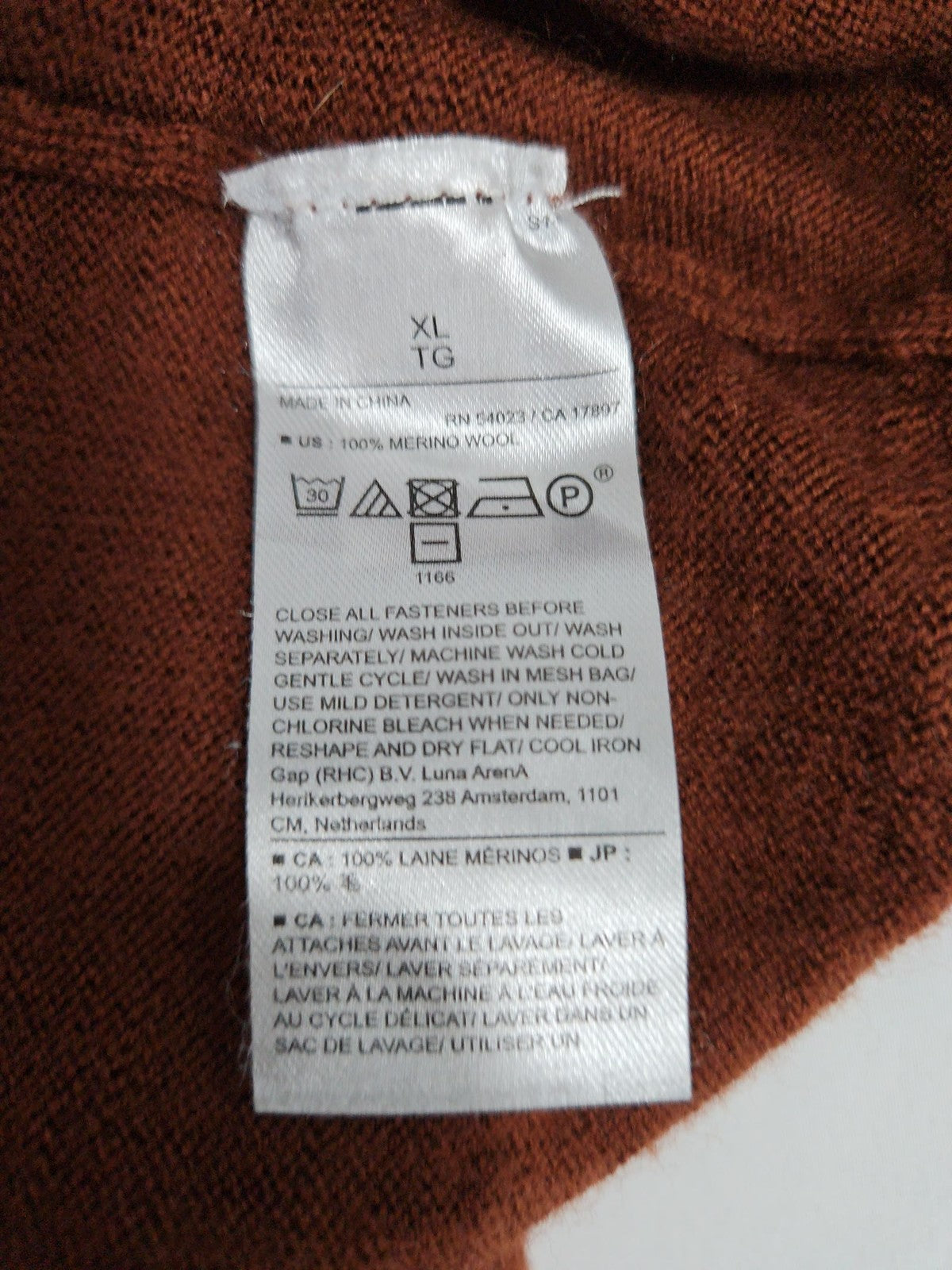 Banana Republic Rust 100% Merino Wool Quarter Zip Pullover Sweater Men's XL