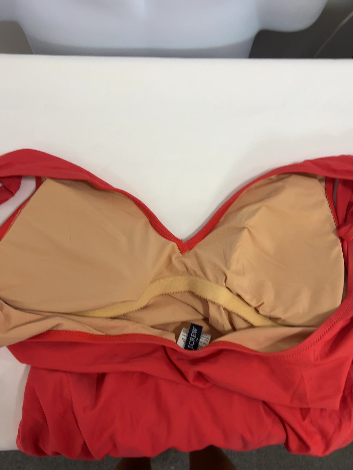 J.Crew Red Deep V Neck Tie Shoulder Lined One Piece Swimsuit Bathing Suit Size L