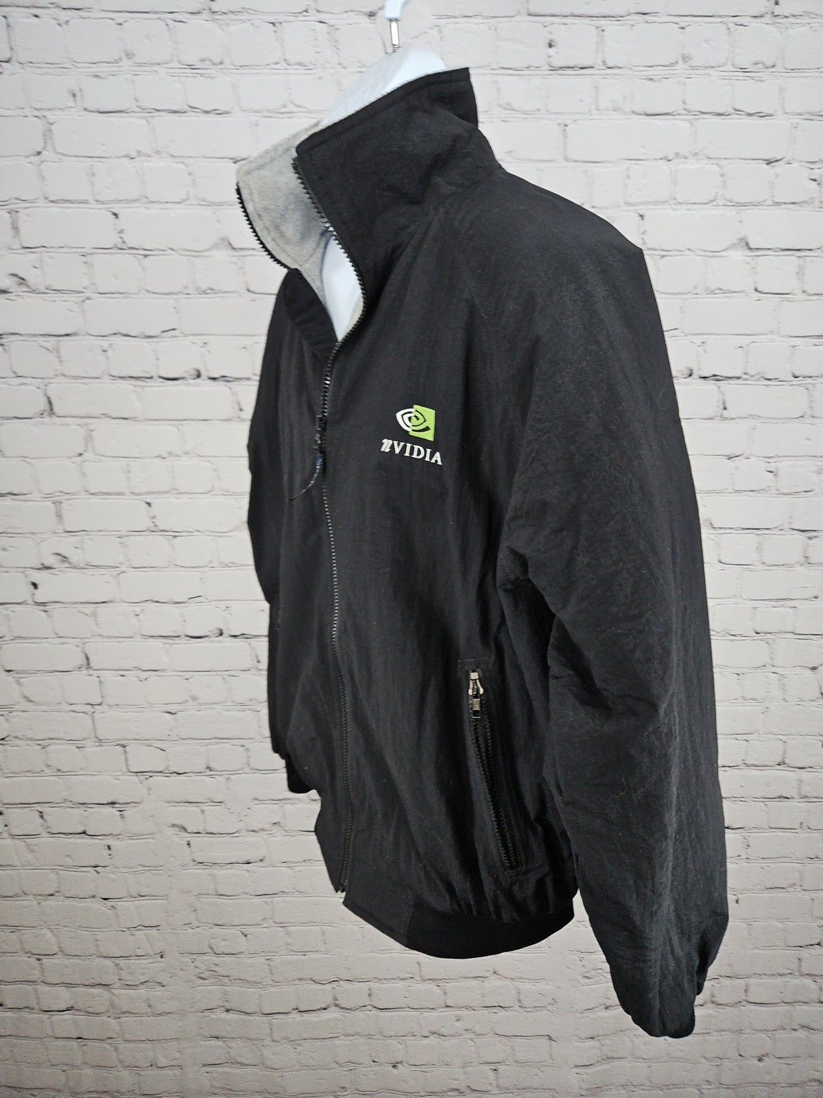 VTG Port Authority Nvidia Logo Black Fleece Lined Nylon Full Zip Jacket Mens M