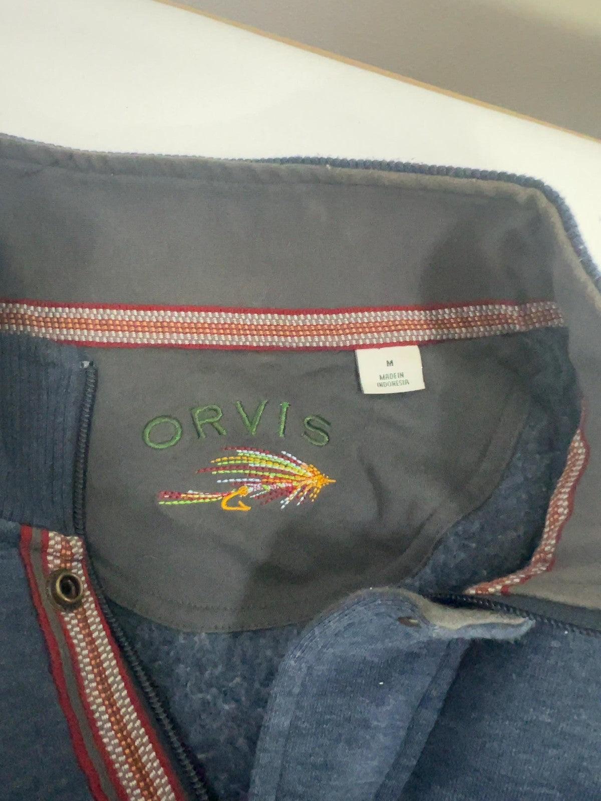 Orvis Blue Heather Quarter Zip Snap Mock Neck Pullover Sweatshirt M