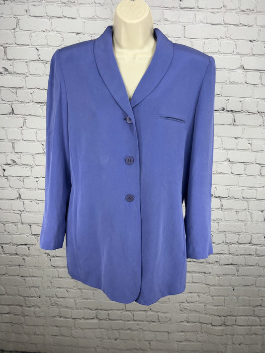VTG Travis Ayers Periwinkle 100% Silk Shawl Collar 3 Button Lined Blazer 12