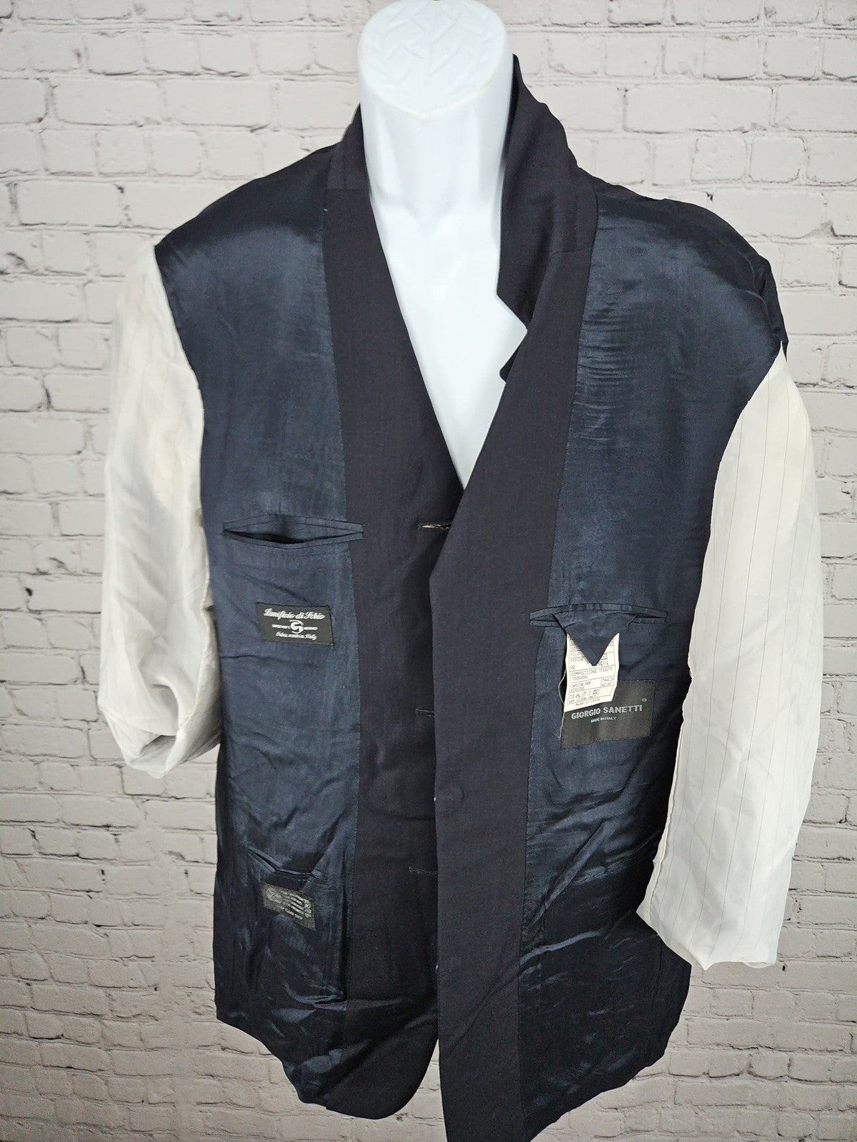 VTG Giorgio Sanetti Navy 100% Wool 3 Button Notch Blazer Sport Coat Italy 42R