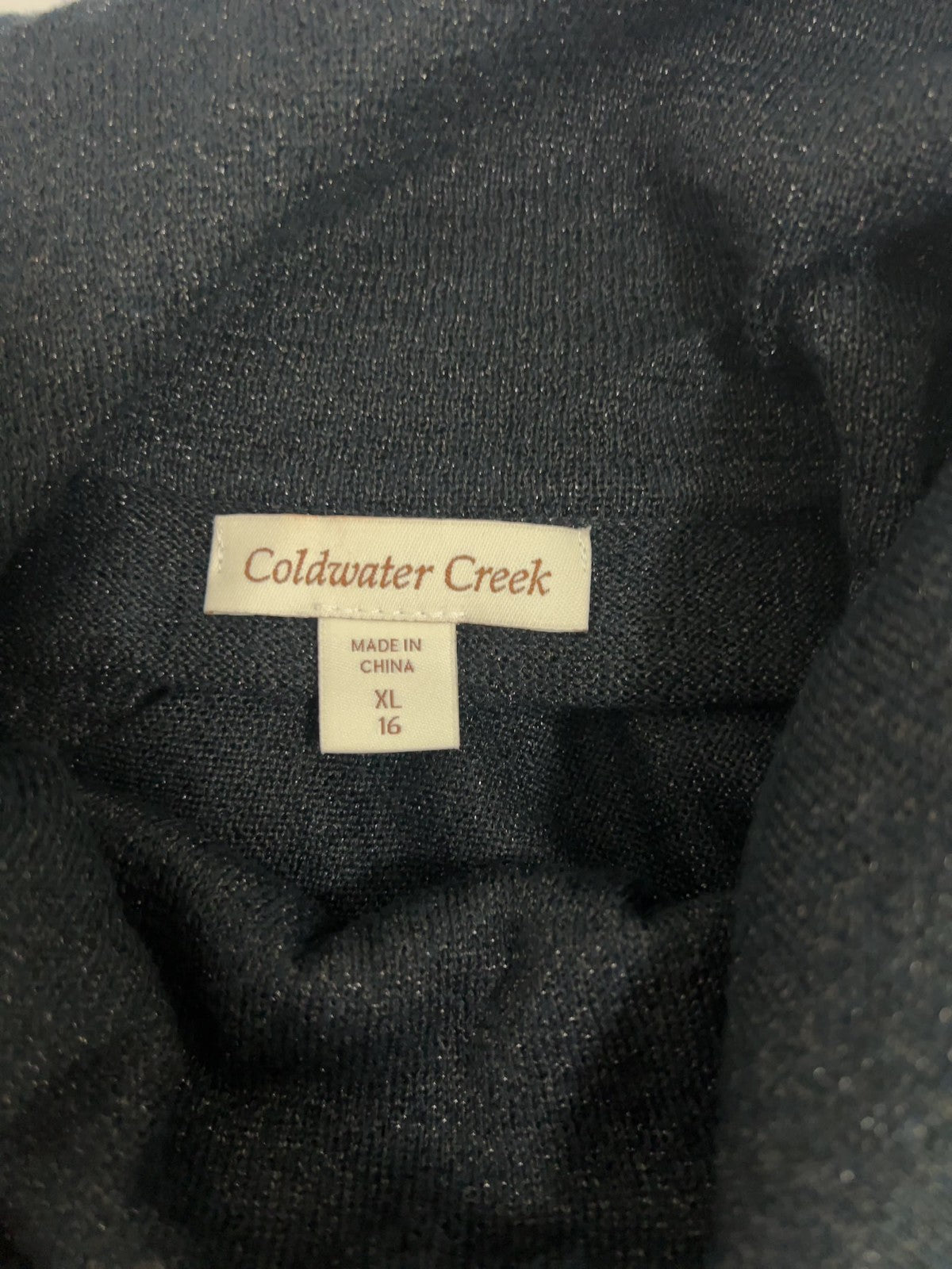 Coldwater Creek Black Metallic Cowl Neck Knit Semi Sheer Long Sleeve Sweater XL