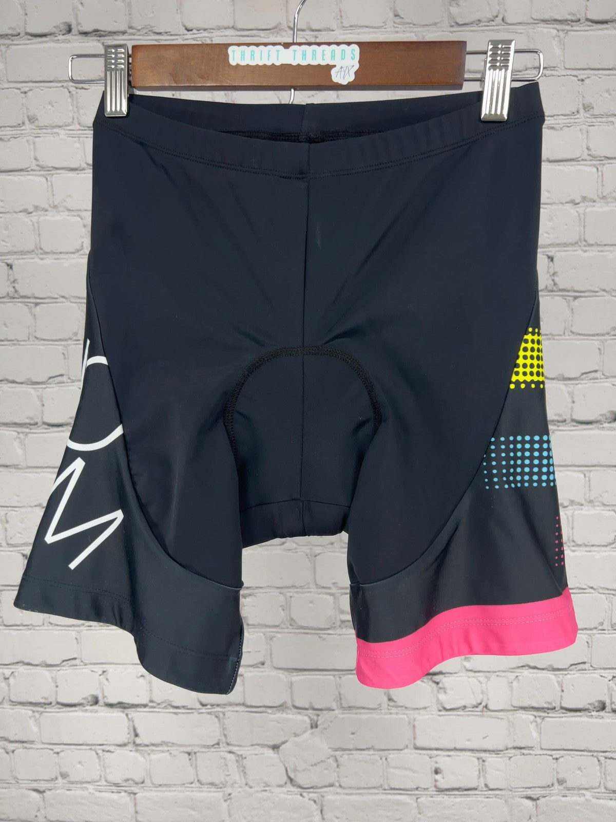 Beroy Black Pink Halftone Dot Padded Chamois Cycling Bike Shorts M (24X8)