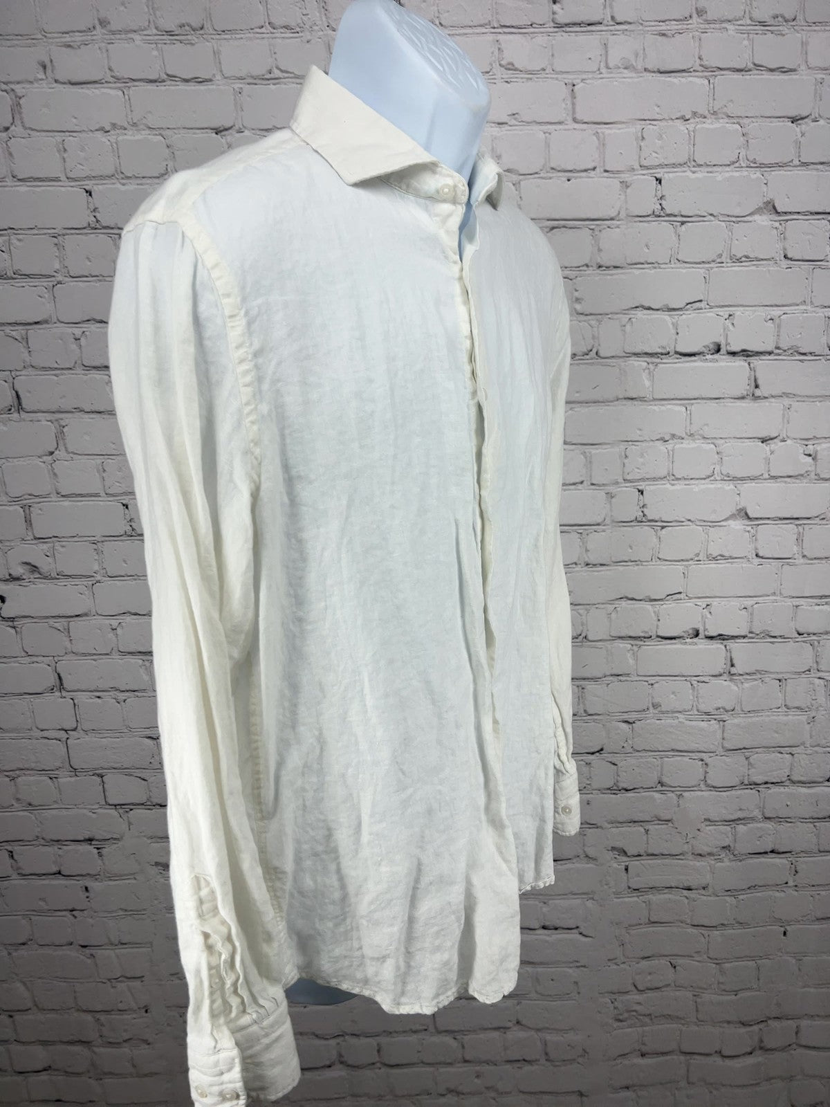 Porter & Ash White 100% Linen Long Sleeve Button Up Shirt Men's L