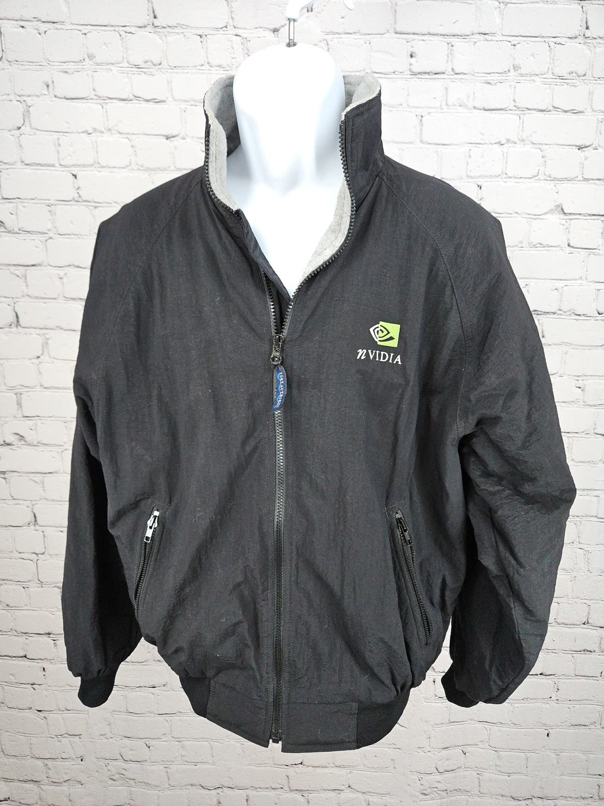 VTG Port Authority Nvidia Logo Black Fleece Lined Nylon Full Zip Jacket Mens M