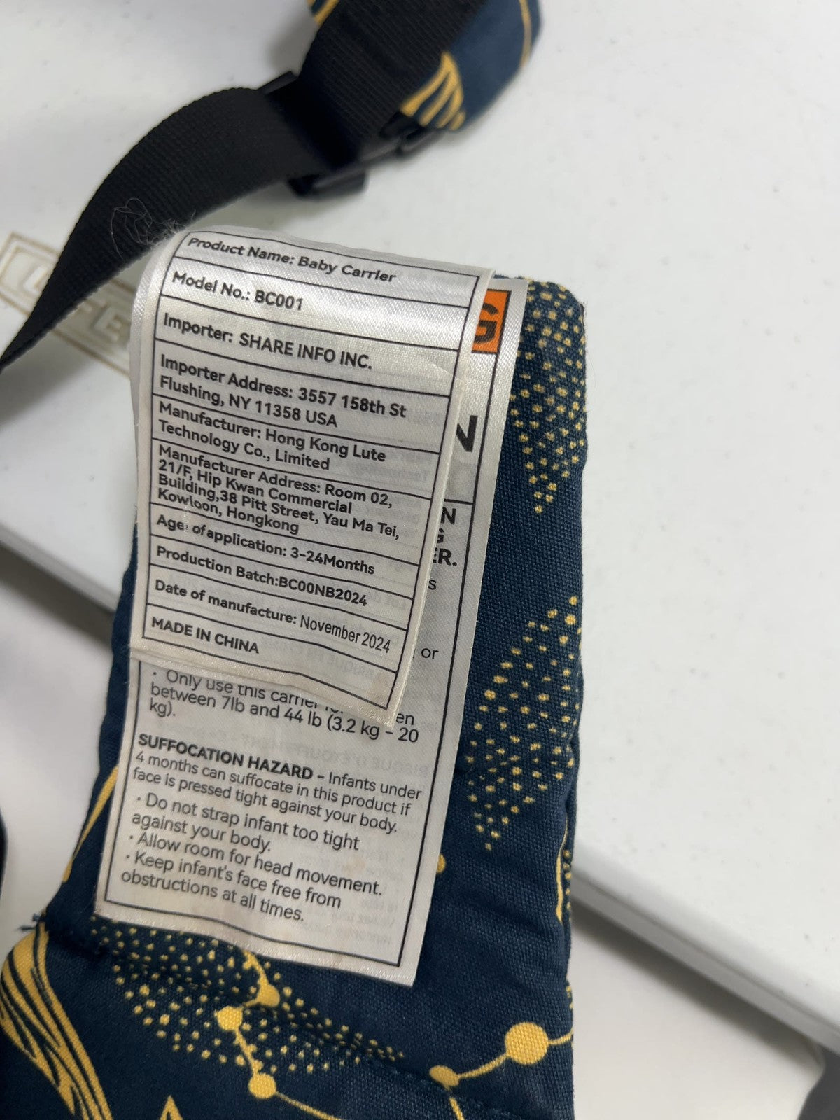 Momcozy Navy Yellow Constellation Print Cotton Baby Carrier 3-24 Months