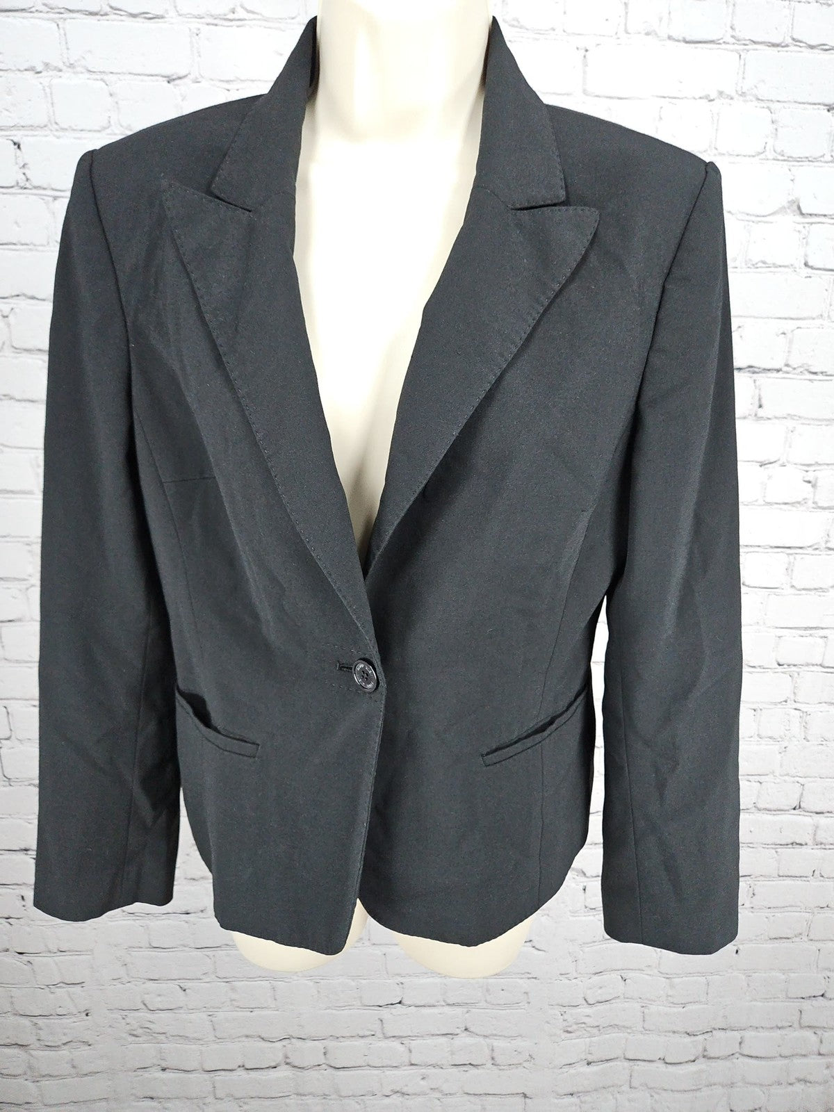 Anne Klein Black One Button Peak Lapel Lined Career Blazer Jacket 8