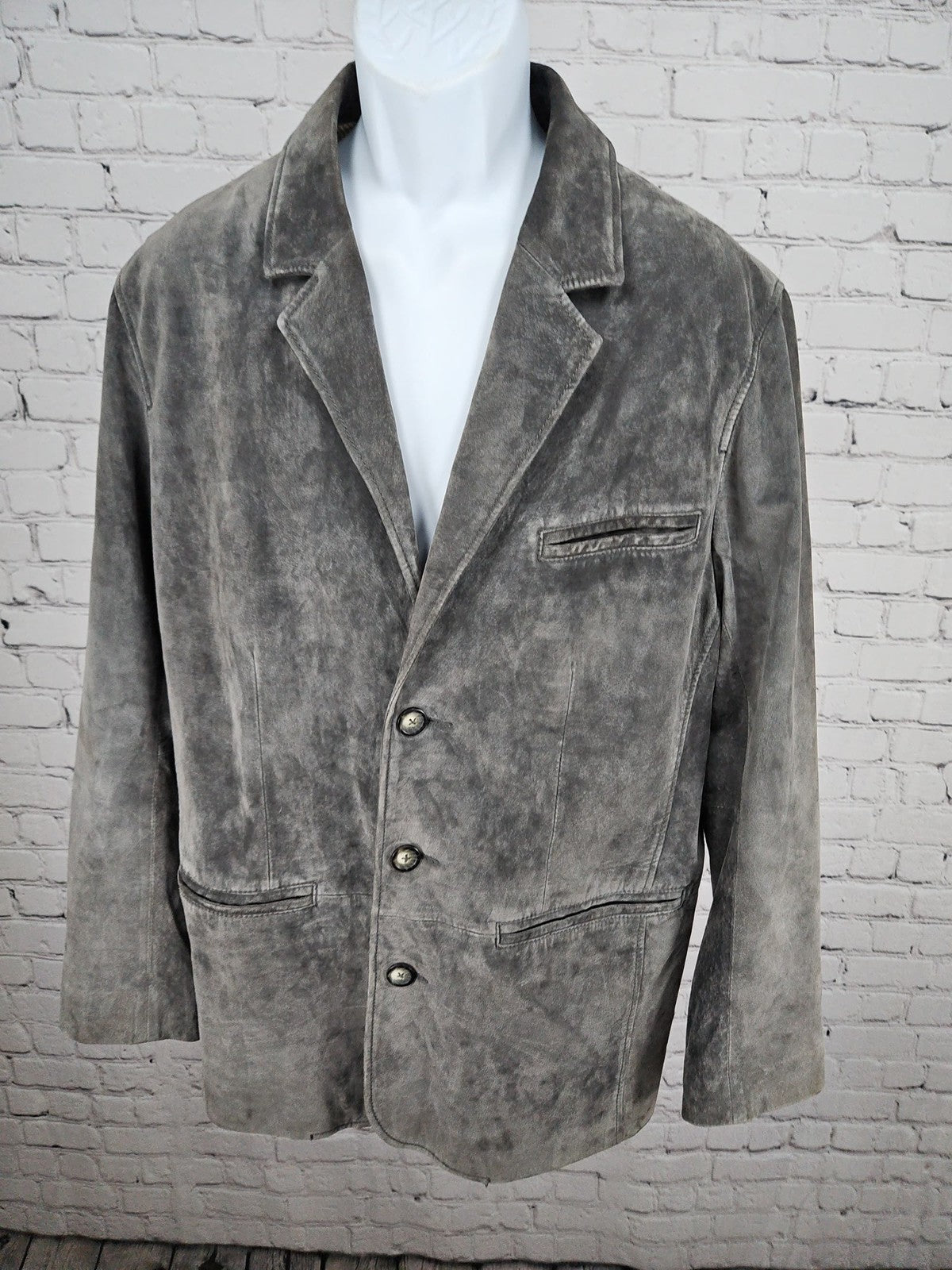 The Territory Ahead Gray Suede Leather 3 Button Blazer Sport Coat Jacket L