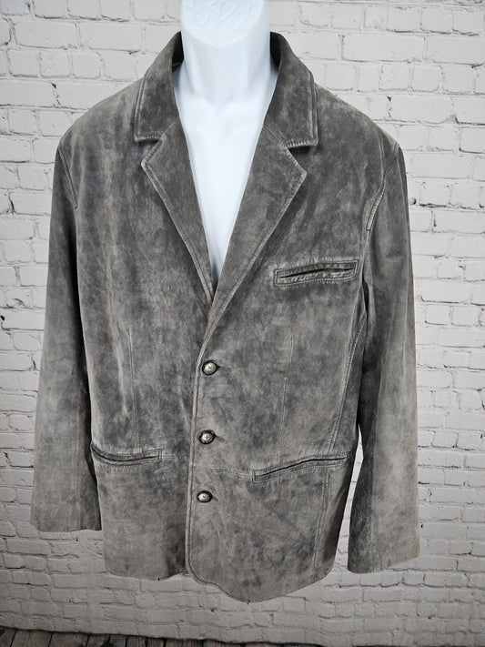 The Territory Ahead Gray Suede Leather 3 Button Blazer Sport Coat Jacket L