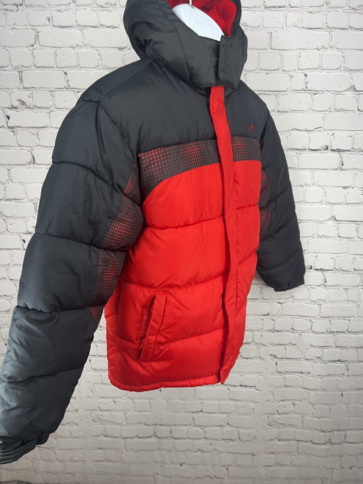 NWT Vertical'9 Boys Red Black Hooded Fleece Lined Puffer Jacket L (14/16)