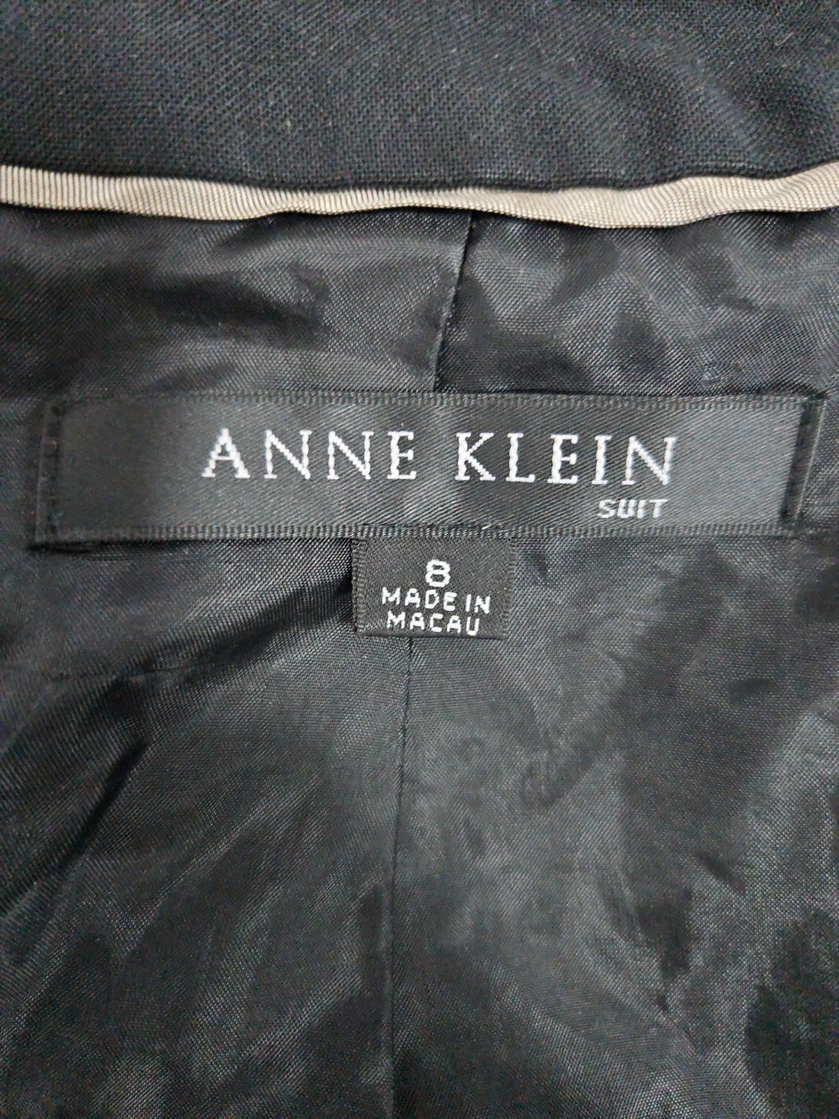 Anne Klein Black One Button Peak Lapel Lined Career Blazer Jacket 8