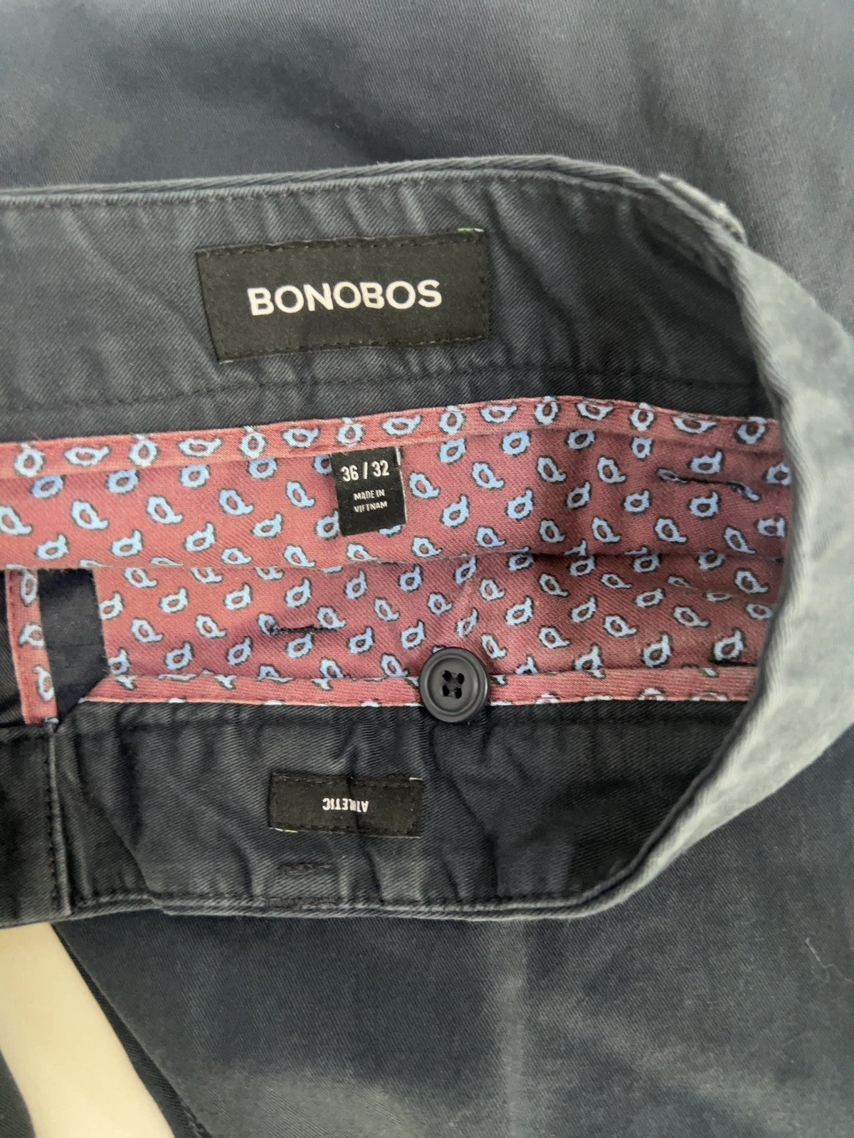 Bonobos Navy Chino Flat Front Athletic Fit Tapered Pants 36/32