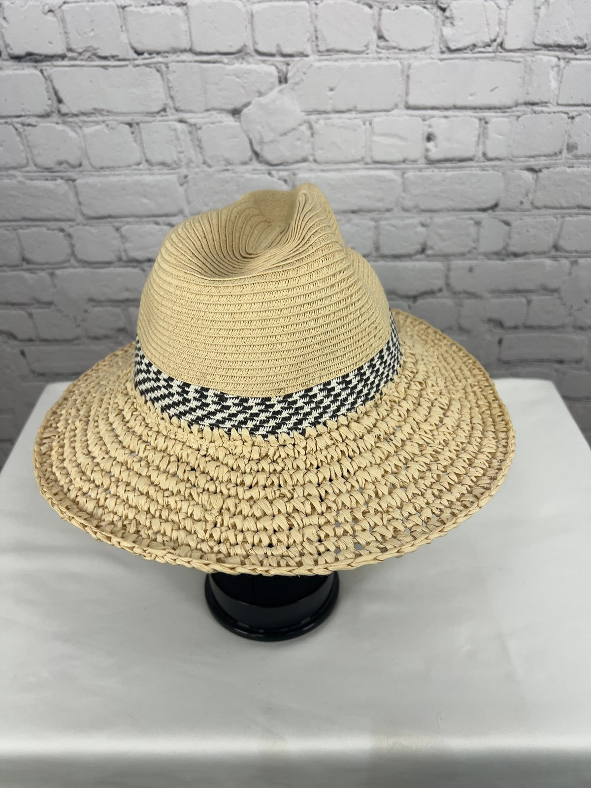 Nordstrom Woven Straw Houndstooth Band Fedora Hat One Size