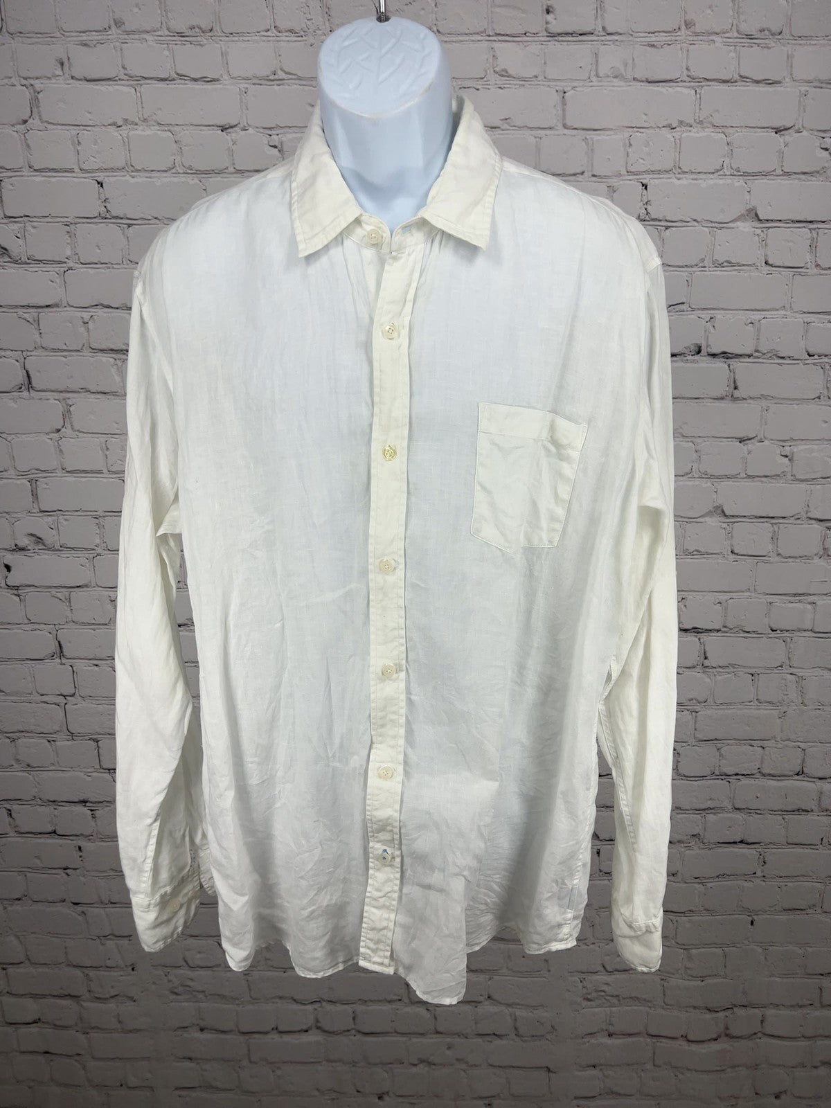 Toscana Aqua White 100% Linen Long Sleeve Button Up Pocket Shirt XL