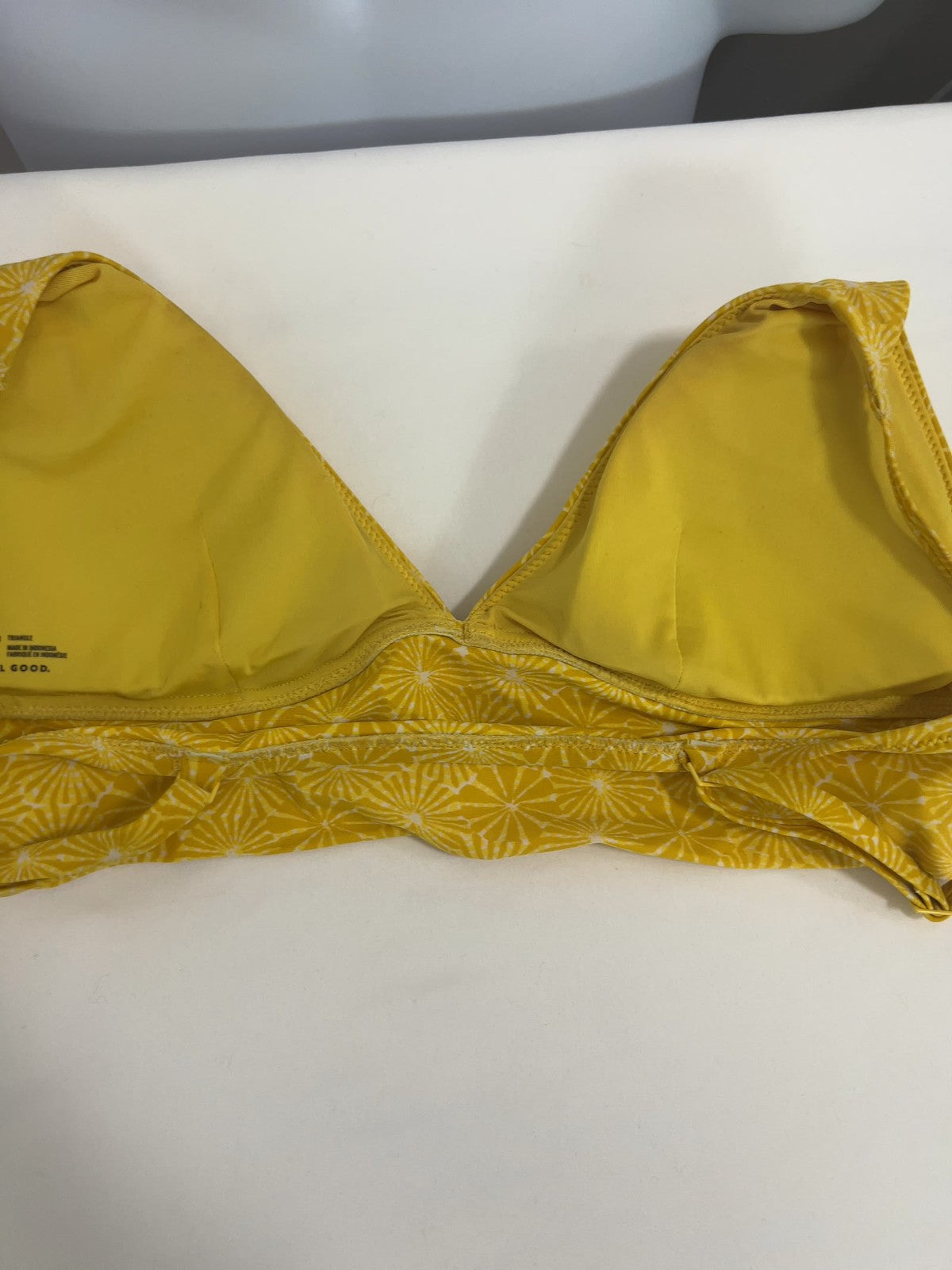 Aerie Yellow White Starburst Print Triangle Bikini Top Bathing Suit L