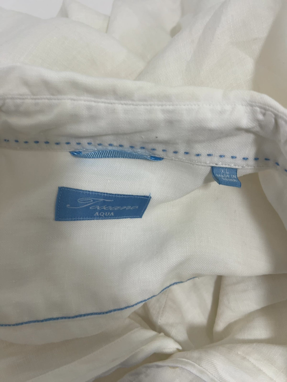 Toscana Aqua White 100% Linen Long Sleeve Button Up Pocket Shirt XL