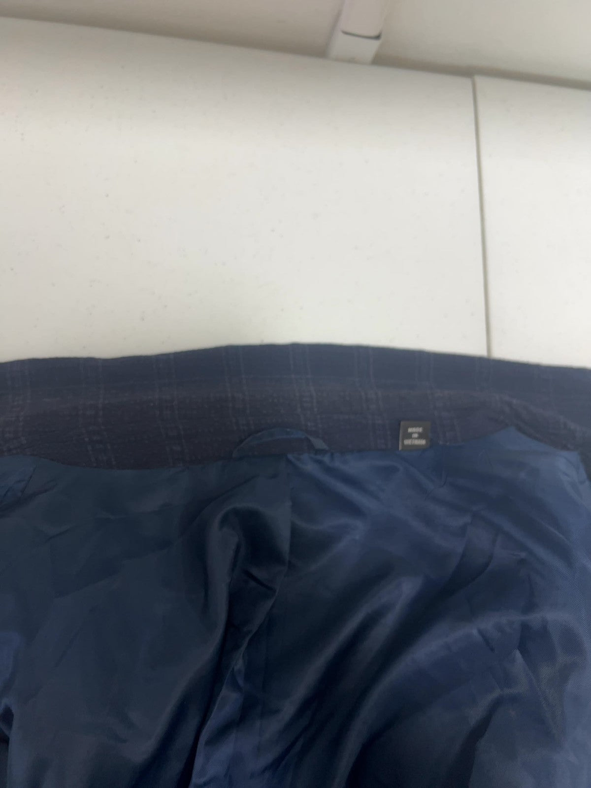 Awearness Kenneth Cole Navy Plaid Seersucker 2 Button Blazer Sport Coat XL